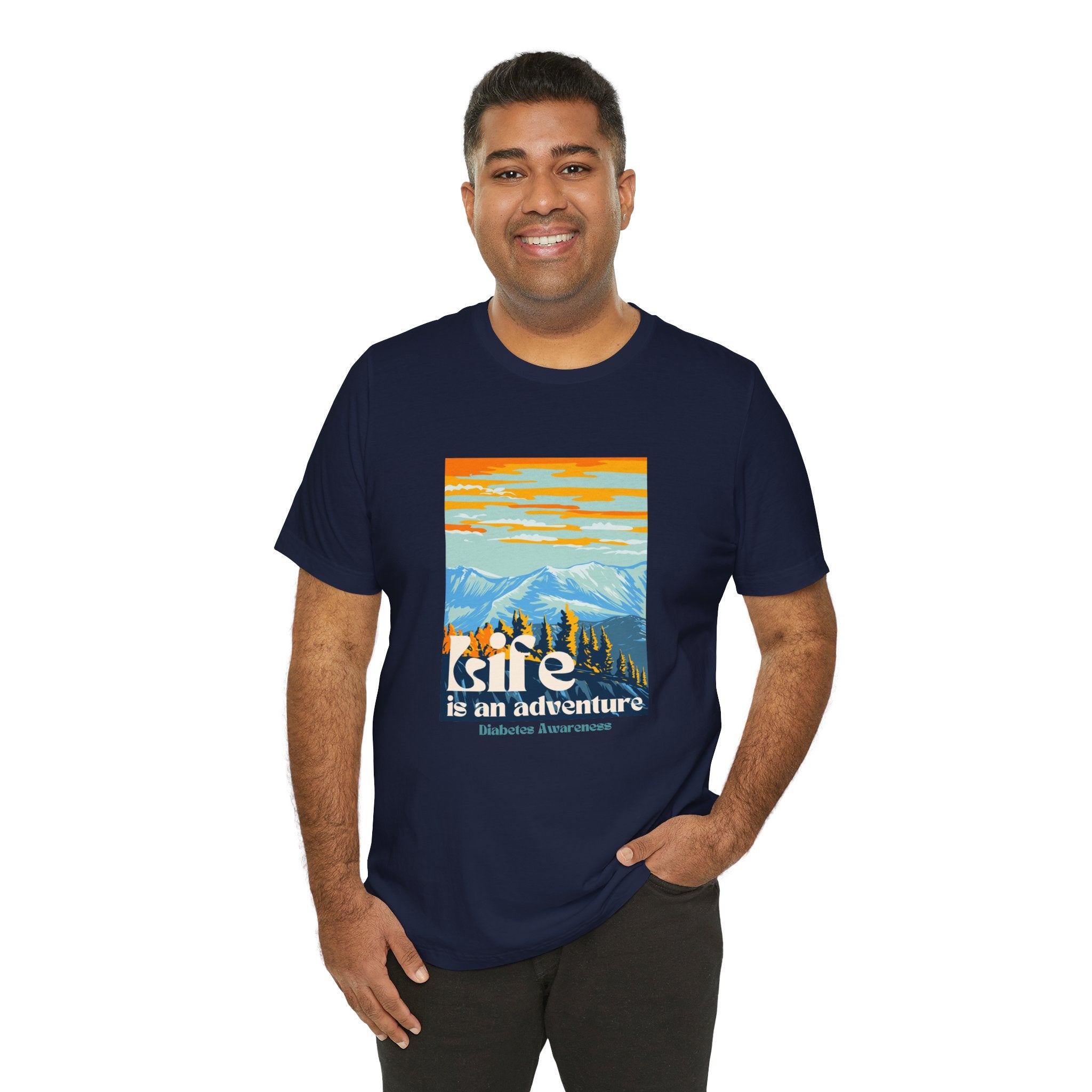 The Diabuddies Store Life is an Adventure, Mountains - Unisex Tee Life is an Adventure, Mountains - Unisex Tee: Soul in the outdoors? This tee's for you! Embrace nature's call, from peaks to trails. Your adventure starts here. T-Shirts $22.50