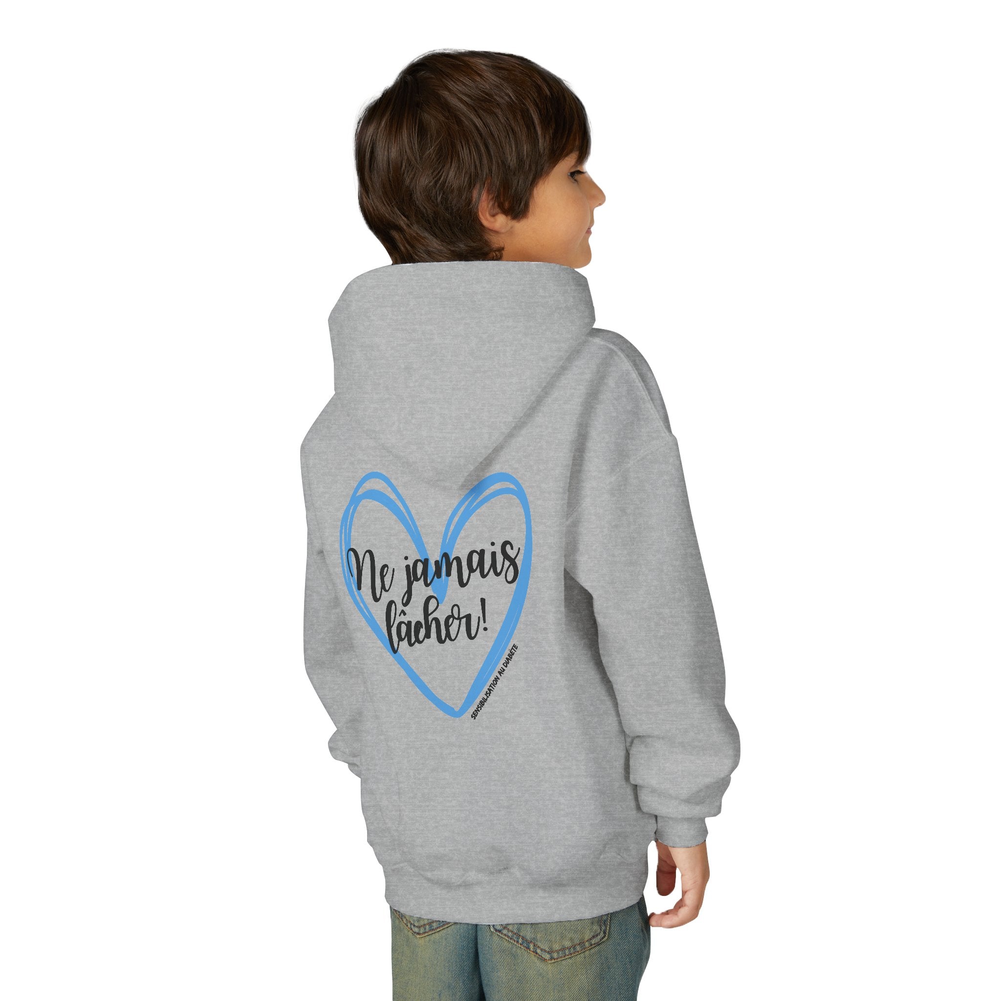 The Diabuddies Store Never Give Up French - Youth Hoodie Never Give Up French - Youth Hoodie: A powerful statement for the young warriors of the diabetes community. This French "Ne jamais lâcher" hoodie is the perfect way to share a message of strength, r