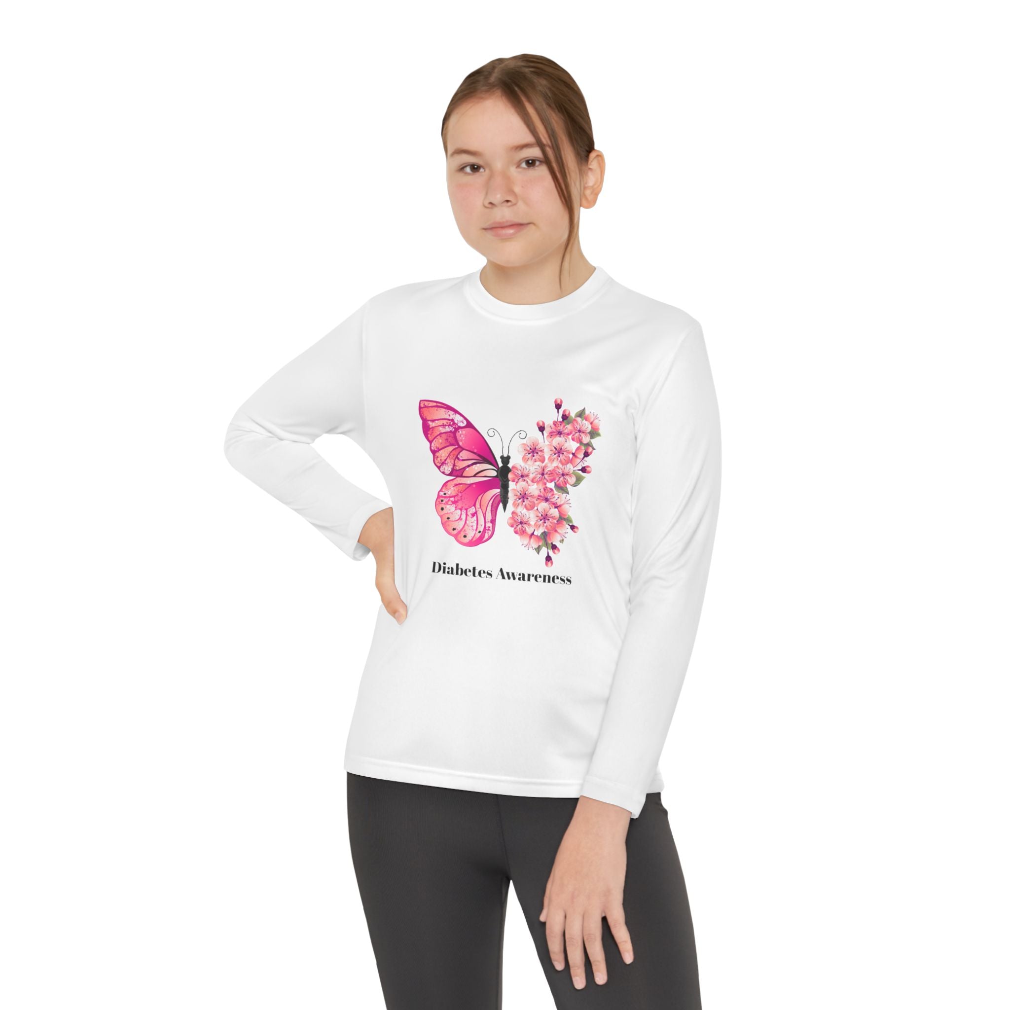 Pink Butterfly & Flowers - Longsleeve Youth Tee The Diabuddies Store T-Shirts $23.44