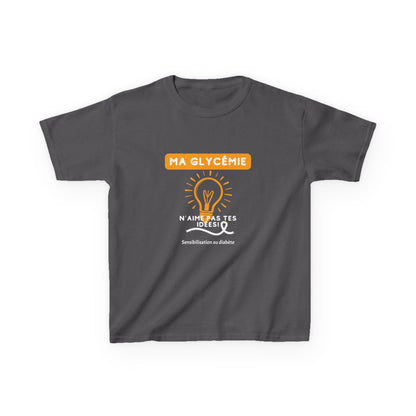 The Diabuddies Store My Blood Sugar Doesn't Agree (French) - Kids Tee My Blood Sugar Doesn't Agree (French) - Kids Tee: A humorous tee for the little warrior in your life. This "Ma glycémie n'aime pas tes idées" Kids' French Tee is a fun and relatable way