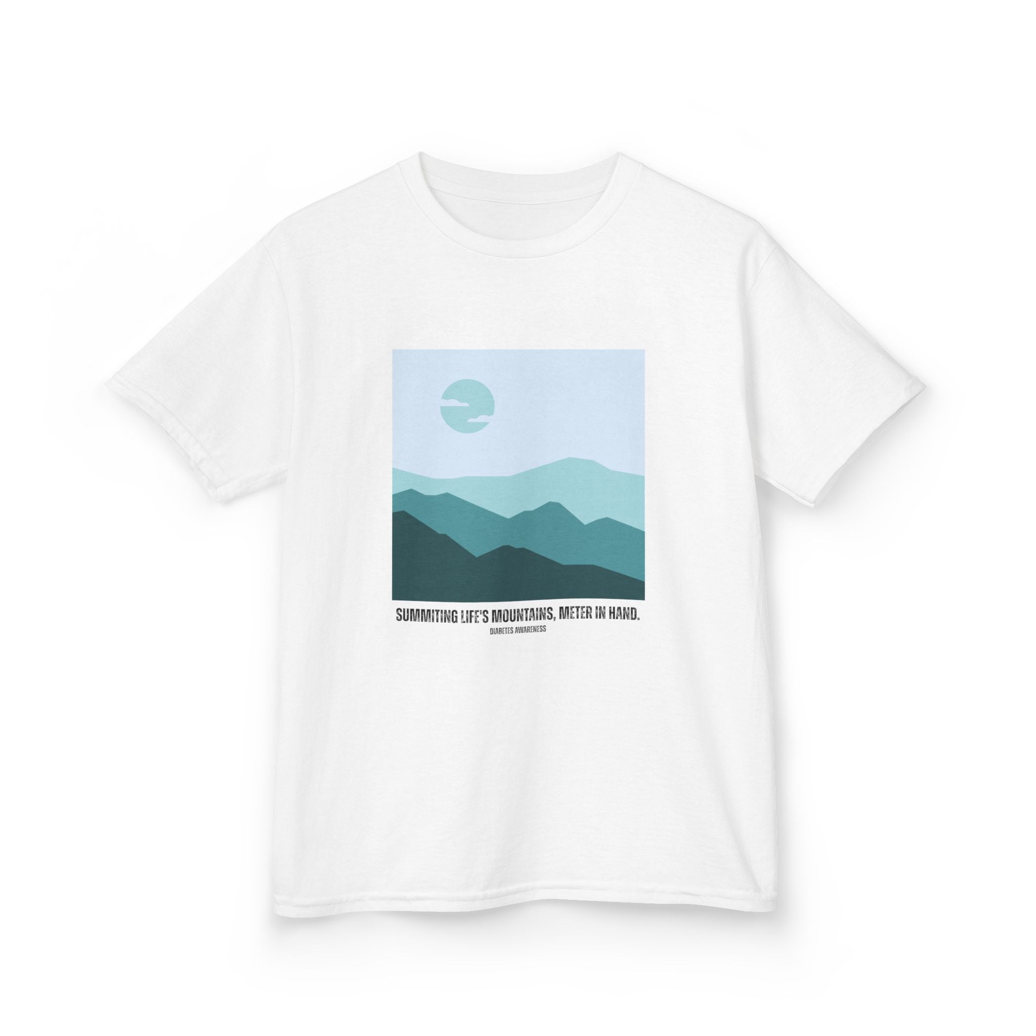 The Diabuddies Store Summiting Life's Mountains, Meter in Hand - kids Tee Summiting Life's Mountains, Meter in Hand - kids Tee: Hey little climbers! ⛰️ Our "Summiting Life's Mountains, Meter in Hand" Kids Tee is for super strong kids like you! It shows ho