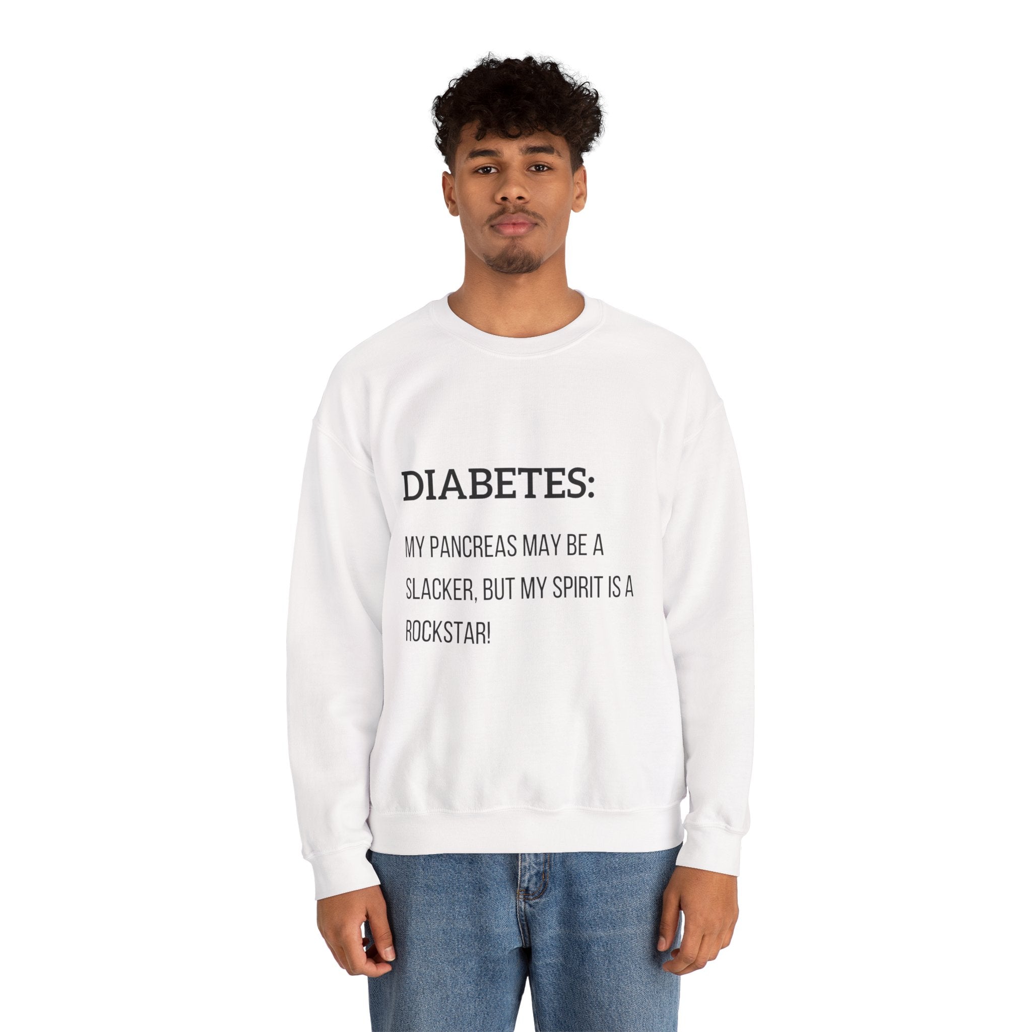 The Diabuddies Store Slacker Pancreas & Rockstar Spirit - Unisex Sweatshirt Slacker Pancreas & Rockstar Spirit - Unisex Sweatshirt: Embrace the irony! This cozy sweatshirt is for those navigating diabetes with a rockstar attitude and witty humor. Sweatshi