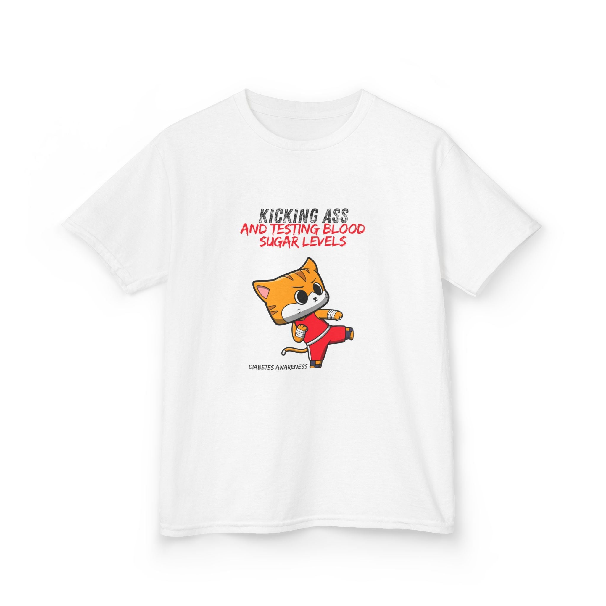 The Diabuddies Store Kickass & testing blood Sugars Levels - Kids Tee Kickass & testing blood Sugars Levels - Kids Tee: Unleash your inner ninja with our "Kickass & Testing Blood Sugars Levels" Kids Tee! Featuring an adorable, stealthy ninja cat, this sup