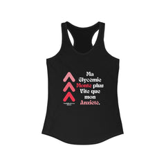 The Diabuddies Store Spiking Faster Than My Anxiety (French) - Racerback Tank Spiking Faster Than My Anxiety (French) - Racerback Tank: Get ready to make a statement without saying a word. Our "Ma glycémie monte plus vite que mon anxiété" French tank is f