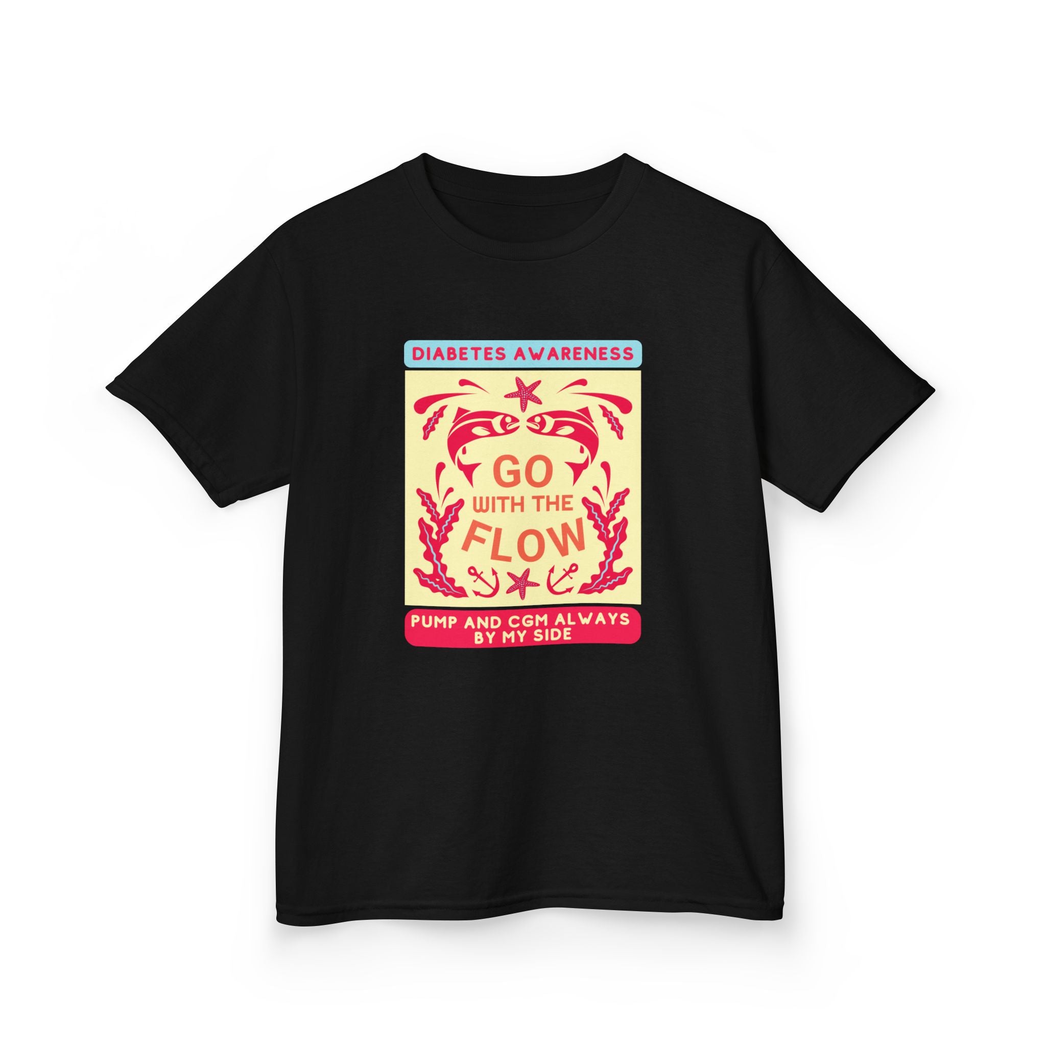 The Diabuddies Store Go with the Flow - Kids Tee Go with the Flow - Kids Tee: Embrace your journey with confidence in our vibrant "Go with the Flow" kids Tee. Engineered for those who live with a pump and CGM, this tank ensures your devices are always wit