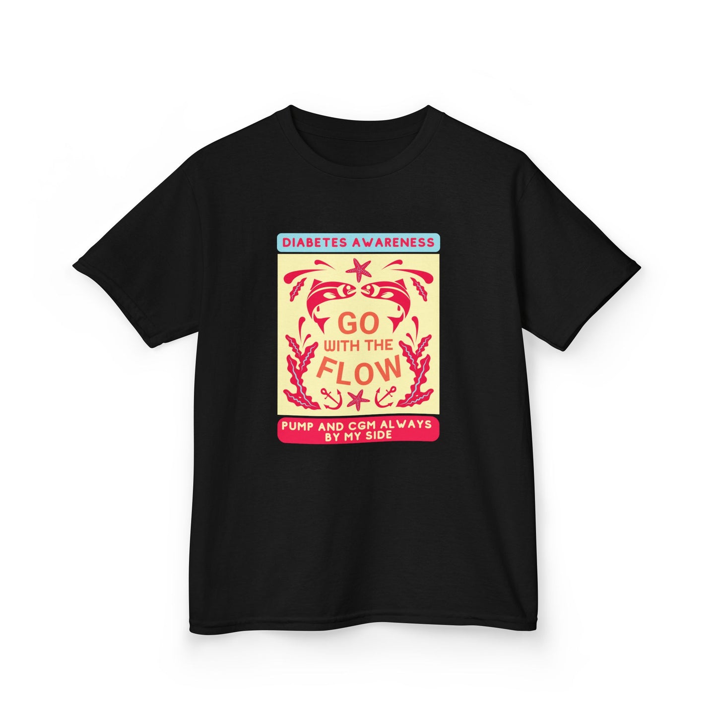 The Diabuddies Store Go with the Flow - Kids Tee Go with the Flow - Kids Tee: Embrace your journey with confidence in our vibrant "Go with the Flow" kids Tee. Engineered for those who live with a pump and CGM, this tank ensures your devices are always wit