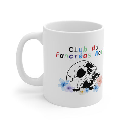 The Diabuddies Store Dead Pancreas Club, Skull & Flowers (French) - Mug 11oz Dead Pancreas Club, Skull & Flowers (French) - Mug 11oz: Welcome to the Dead Pancreas Club! This unique 11oz mug, featuring a cool skull and floral design, is perfect for those w