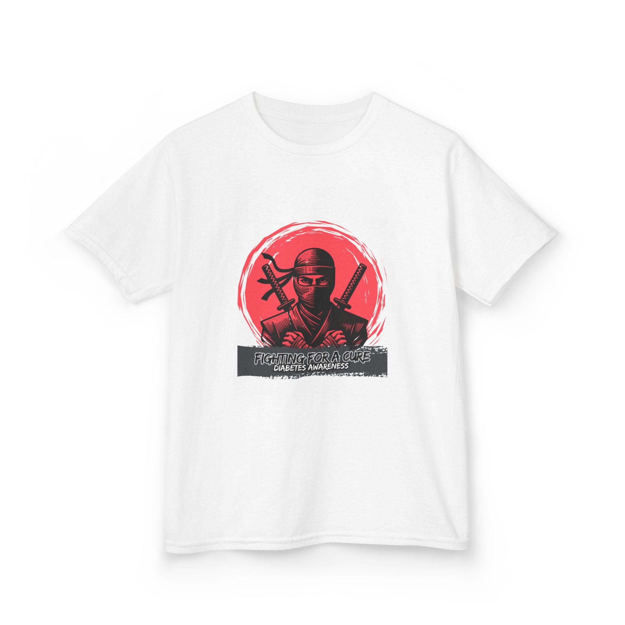 The Diabuddies Store Fighting for a Cure w/Ninja - Kids Tee Fighting for a Cure w/Ninja - Kids Tee: A soft, comfortable tee with a cool ninja ready for battle. A fun and empowering way for your child to show support! T-Shirts Kids clothes Birthday Gift Ki