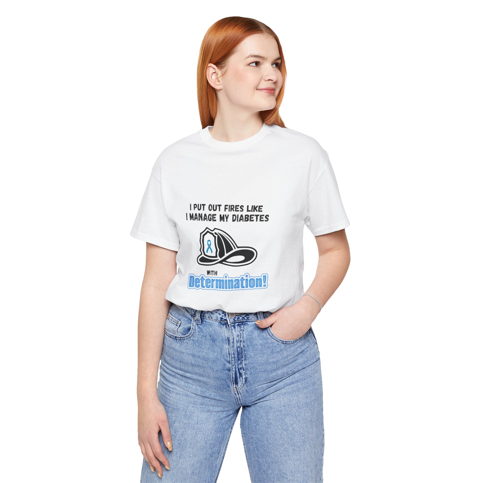 The Diabuddies Store Fight Fires & Diabetes with Determination - Unisex Tee Fight Fires & Diabetes with Determination - Unisex Tee: Brave flames, conquer diabetes. A tee for resilient heroes showing unwavering strength daily. T-Shirts $30.27