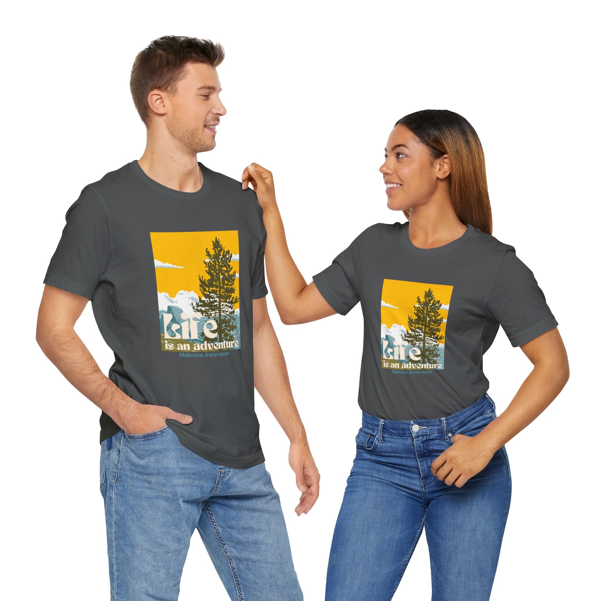 The Diabuddies Store Life is an Adventure, Nature - Unisex Tee Life is an Adventure, Nature - Unisex Tee: Embrace the call of the wild with our "Life is an adventure" Unisex Tee. This shirt is for anyone who finds their soul in the great outdoors, from mo