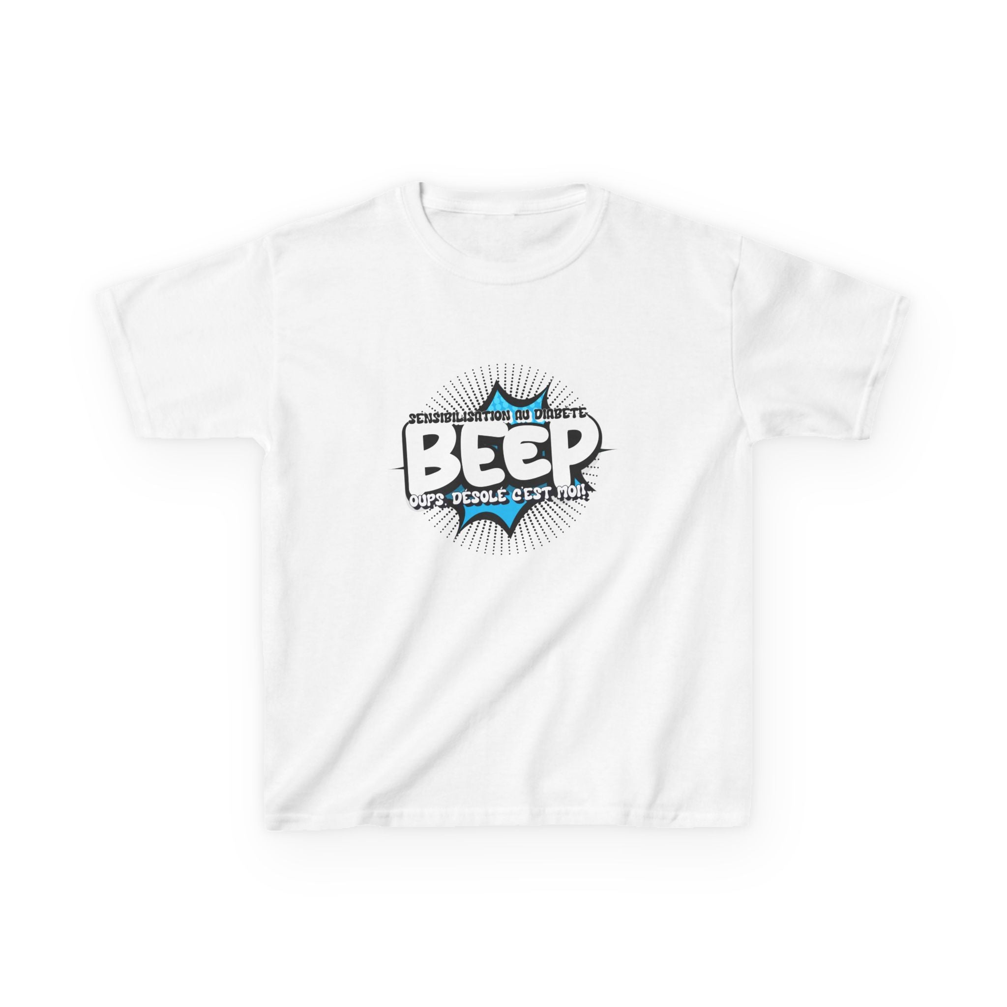 The Diabuddies Store Beep Sorry that's me! (French) - Kids Tee Beep Sorry that's me! (French) - Kids Tee: This playful French tee is perfect for the little one who's full of energy and charm. The fun design features the word "beep" and the phrase "Désolé,