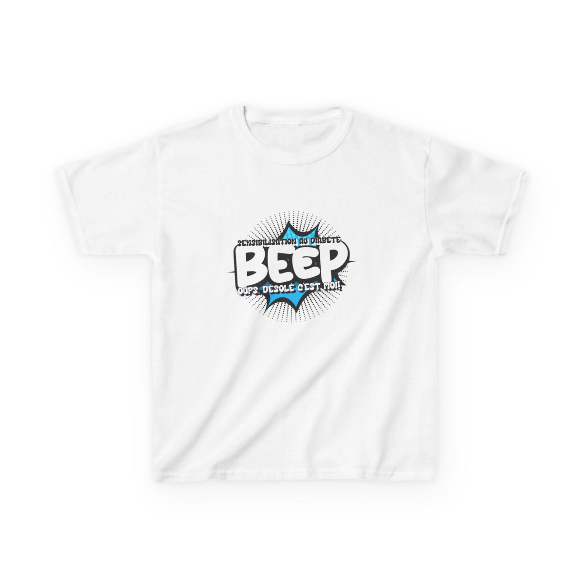 The Diabuddies Store Beep Sorry that's me! (French) - Kids Tee Beep Sorry that's me! (French) - Kids Tee: This playful French tee is perfect for the little one who's full of energy and charm. The fun design features the word "beep" and the phrase "Désolé,
