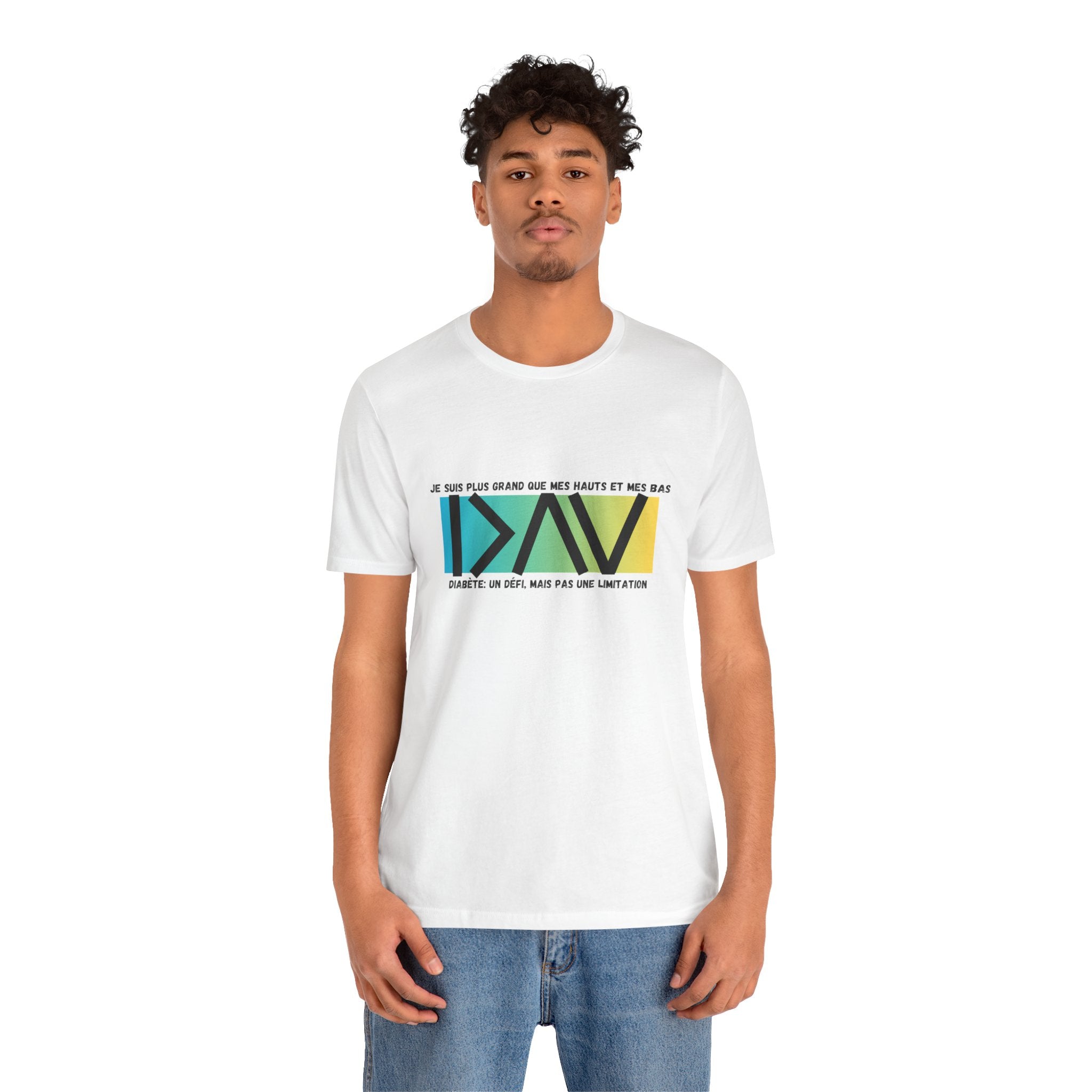 The Diabuddies Store Greater than (French/Yellow)- Unisex Tee Greater than (French/Yellow) - Unisex Tee: An inspiring "Je suis plus grand que mes hauts et mes bas" - French Unisex Tee perfect for active and leisure wear, designed with a retail fit suitabl