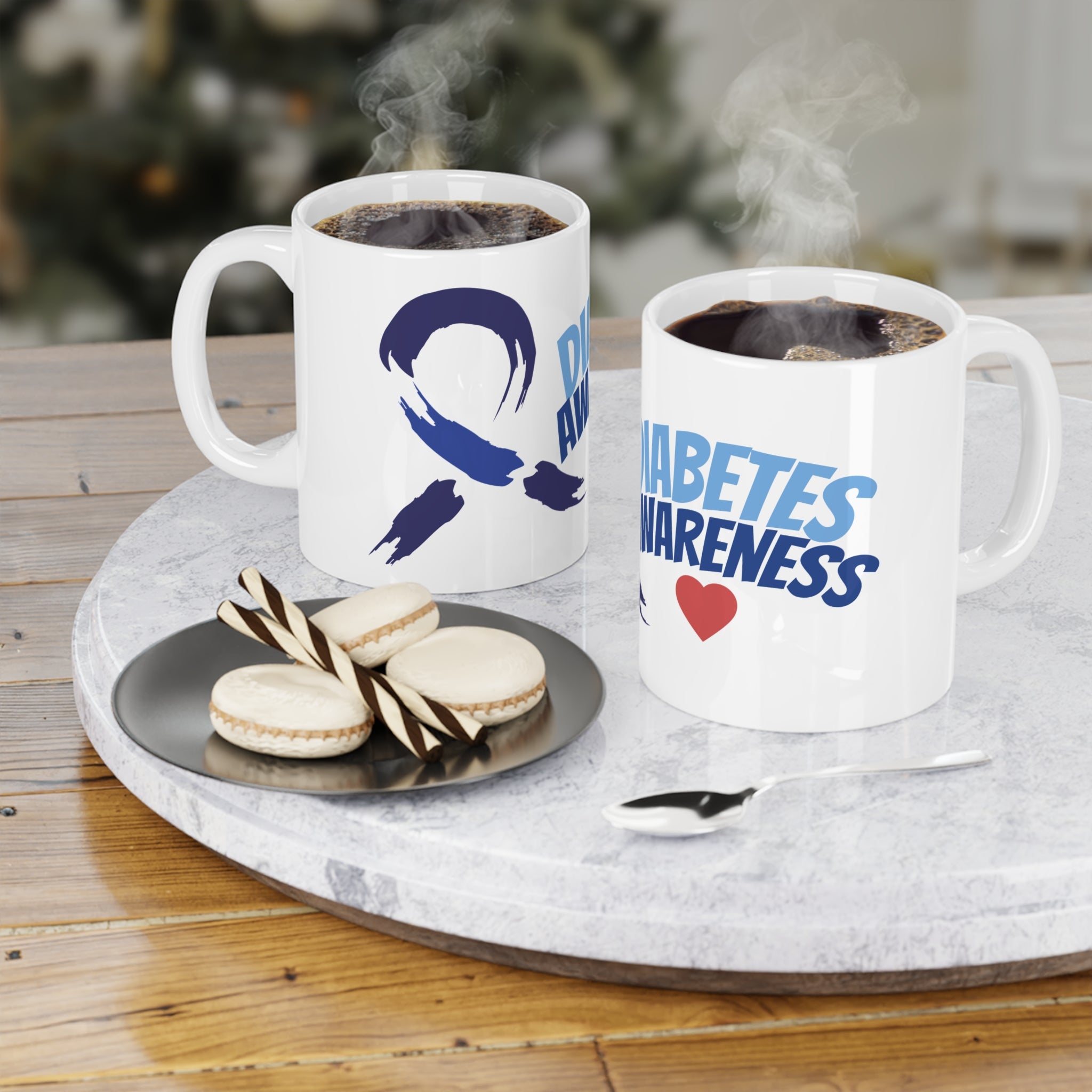 The Diabuddies Store Blue Ribbon & Heart - Mug 11oz Blue Ribbon & Heart - Mug 11oz: Show your support and raise awareness with this meaningful Blue Ribbon & Heart 11oz Mug. A perfect way to honor, remember, or advocate for a cause close to your heart. Dur