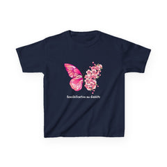 Pink Butterfly & Flowers (French) - Kids Tee The Diabuddies Store T-Shirts $19.22