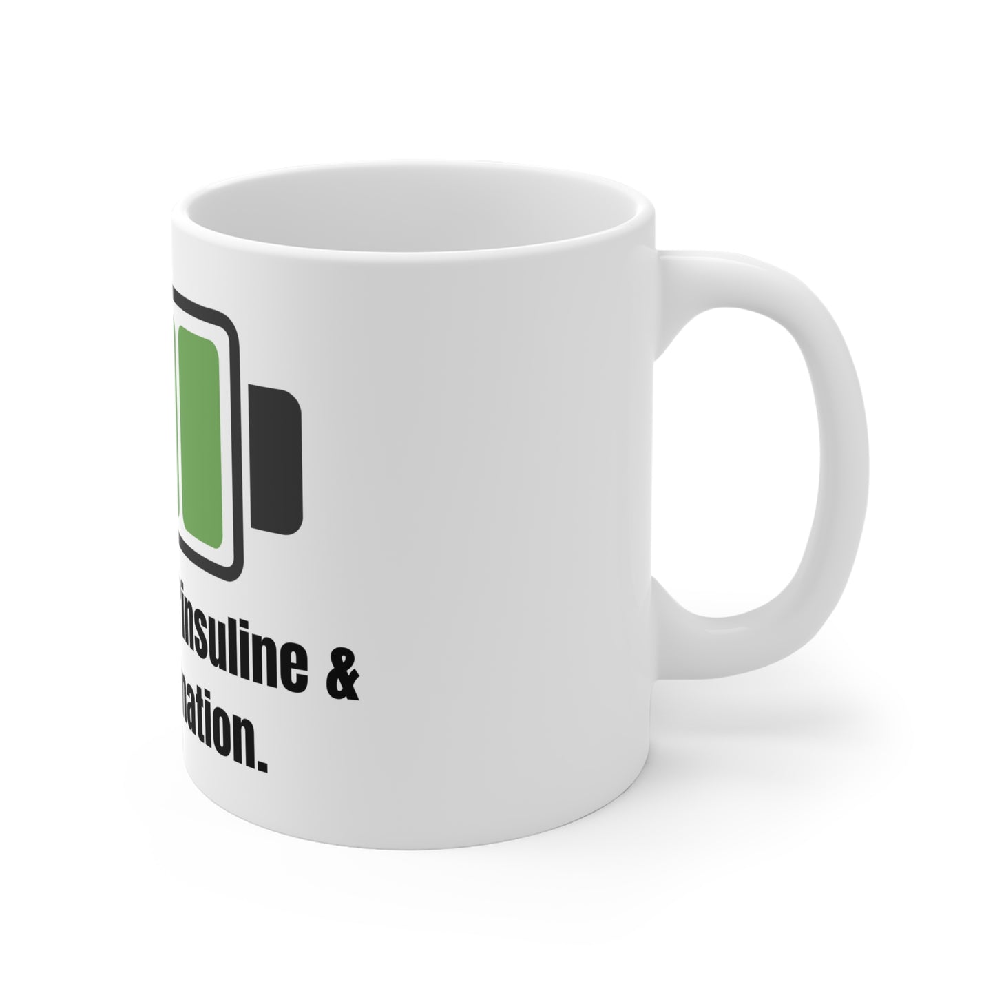 The Diabuddies Store Powered by Coffee, Insulin (French) - Mug 11oz Powered by Coffee, Insulin (French) - Mug 11oz: Start your day fully charged! Our "Alimenté par le café, l'insuline et la détermination" 11oz mug is the perfect companion for anyone who k