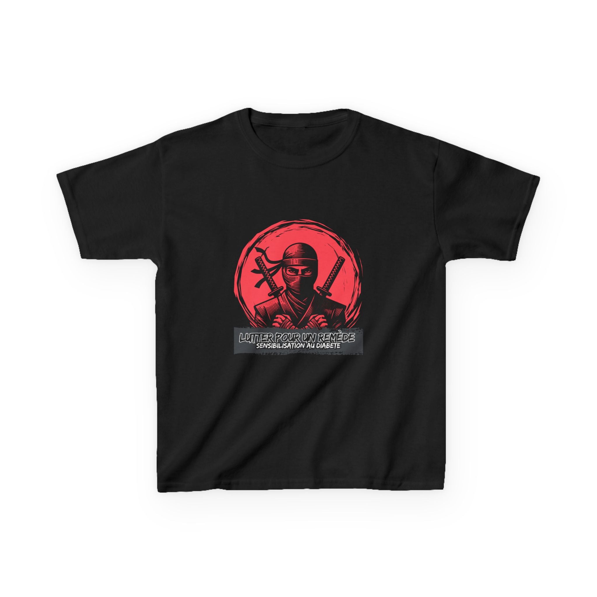 The Diabuddies Store Fighting for a Cure w/Ninja (French) - Kids Tee Fighting for a Cure w/Ninja (French) - Kids Tee: This soft and comfortable tee is a perfect way for your child to show their support in a fun and empowering way. It features an awesome n