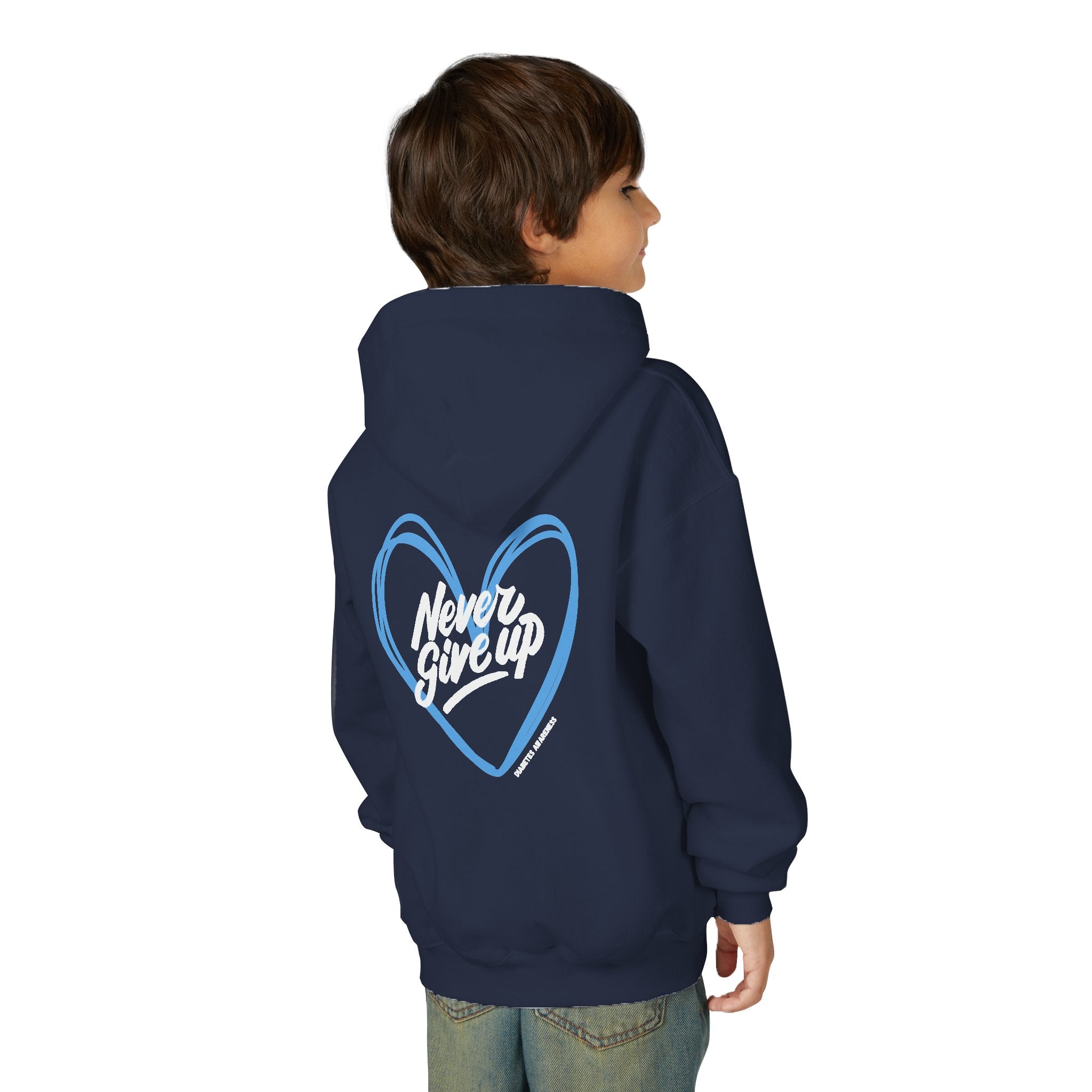 The Diabuddies Store Never Give Up! - Youth Hoodie A powerful statement for the young warriors of the diabetes community. This super soft, comfortable hoodie is the perfect way to share a message of strength, resilience, and hope. Hoodies Kids clothes Awa