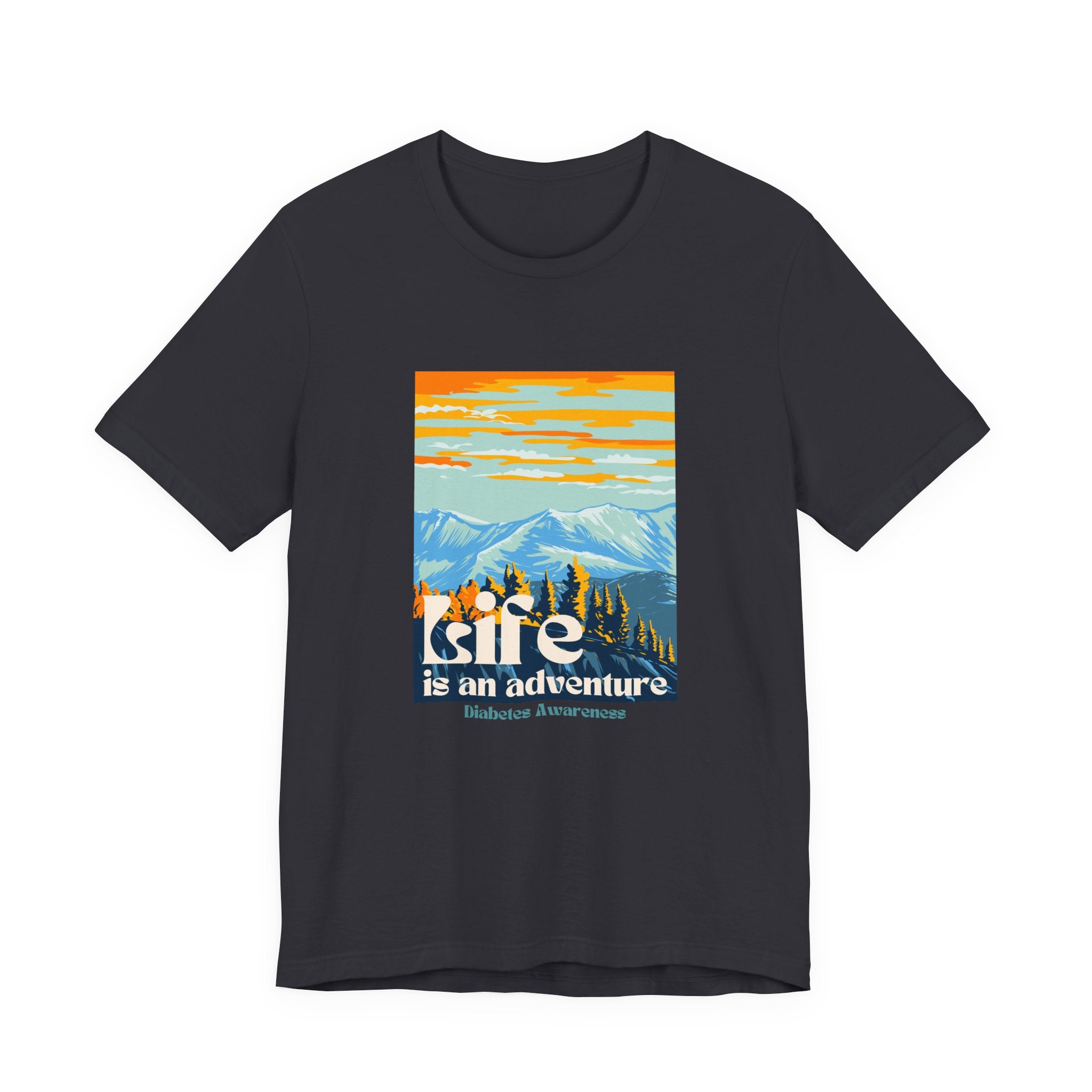 The Diabuddies Store Life is an Adventure, Mountains - Unisex Tee Life is an Adventure, Mountains - Unisex Tee: Soul in the outdoors? This tee's for you! Embrace nature's call, from peaks to trails. Your adventure starts here. T-Shirts $22.50
