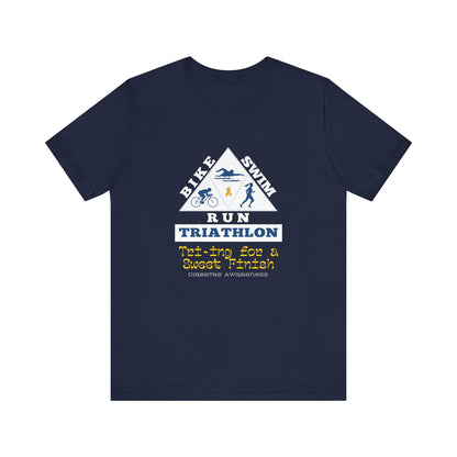 The Diabuddies Store Diabetes & Triathlon - Unisex Tee Diabetes & Triathlon - Unisex Tee: The "Tri-ing for a Sweet Finish" slogan is a powerful nod to both your athletic goals and your journey with diabetes. It's about achieving victory on your own terms.