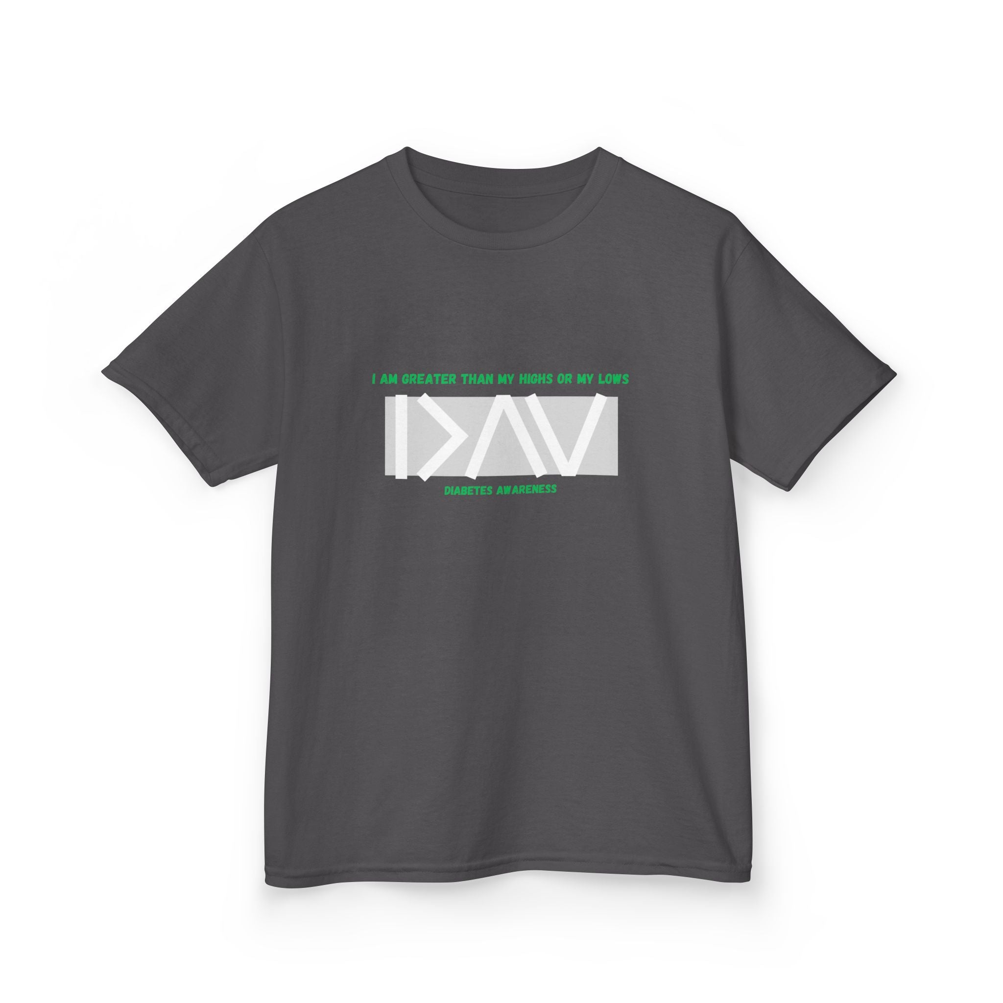The Diabuddies Store I am greater than (Grey) - Kids Tee I am greater than (Grey) - Kids Tee: Celebrate resilience and strength with this Kids Tee! It's a powerful symbol for young individuals living with diabetes, reminding them that they are always "gre