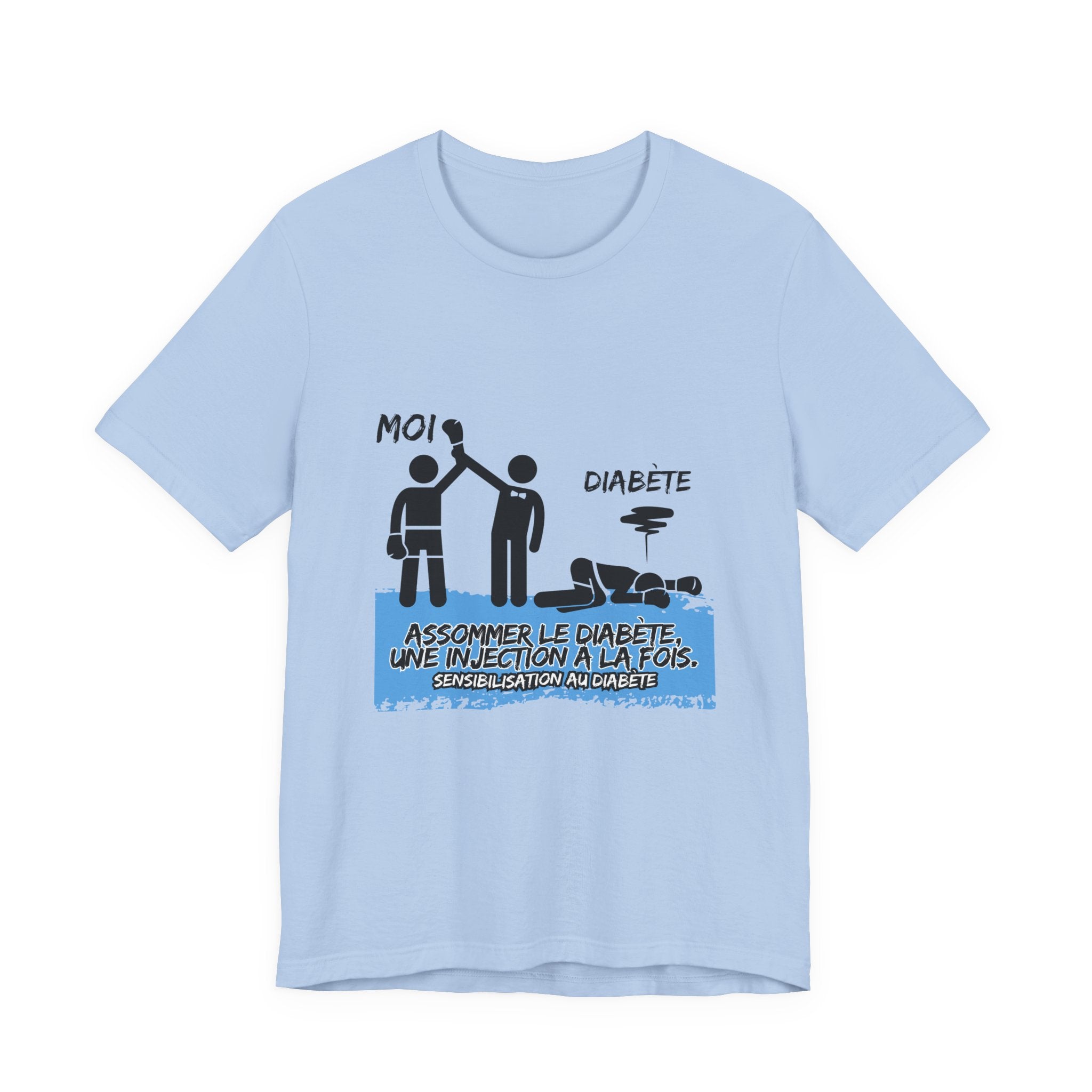 The Diabuddies Store Knocking out Diabetes (French) - Unisex Tee Knocking out Diabetes (French) - Unisex Tee: Make a bold statement with our French Unisex Tee. This funny yet powerful shirt is for the fighters, the advocates, and the champions who face di