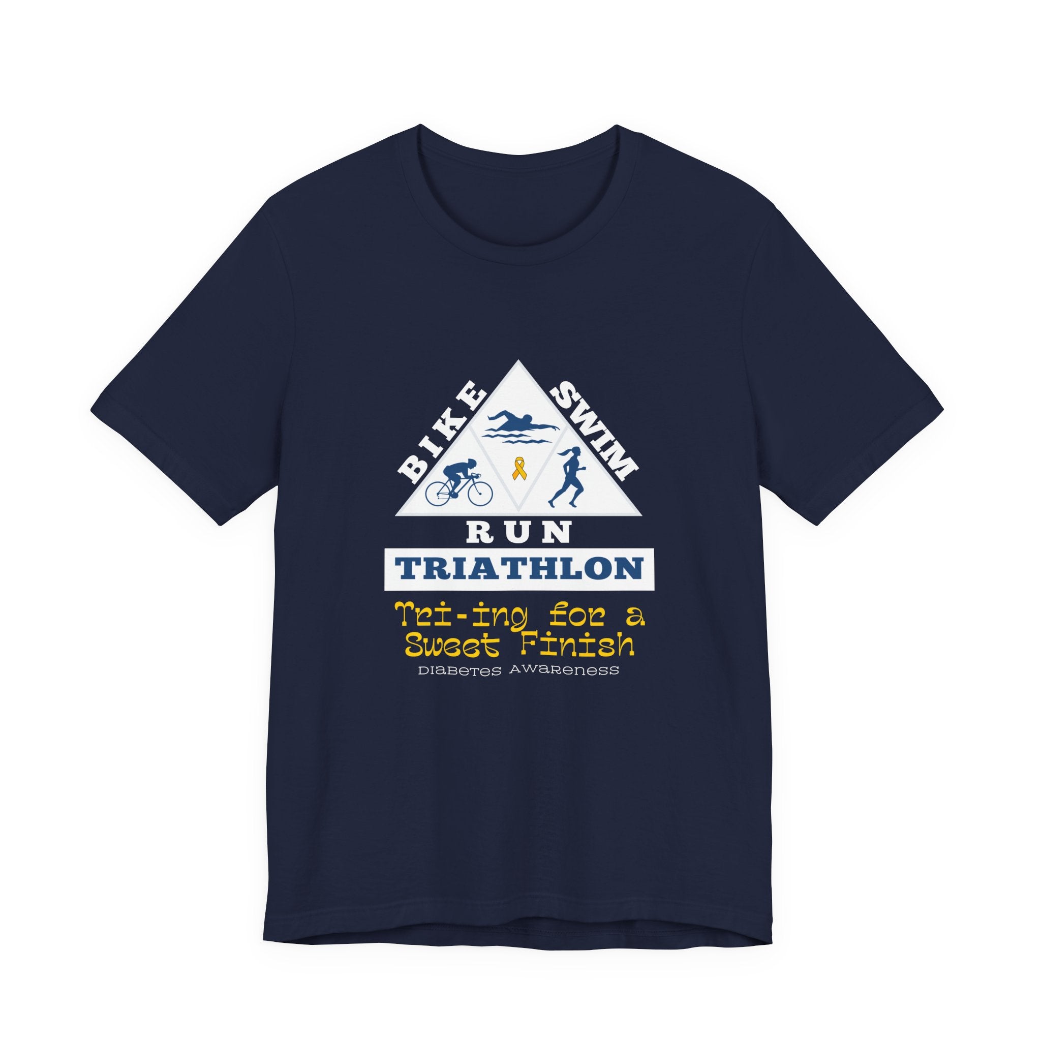 The Diabuddies Store Diabetes & Triathlon - Unisex Tee Diabetes & Triathlon - Unisex Tee: The "Tri-ing for a Sweet Finish" slogan is a powerful nod to both your athletic goals and your journey with diabetes. It's about achieving victory on your own terms.