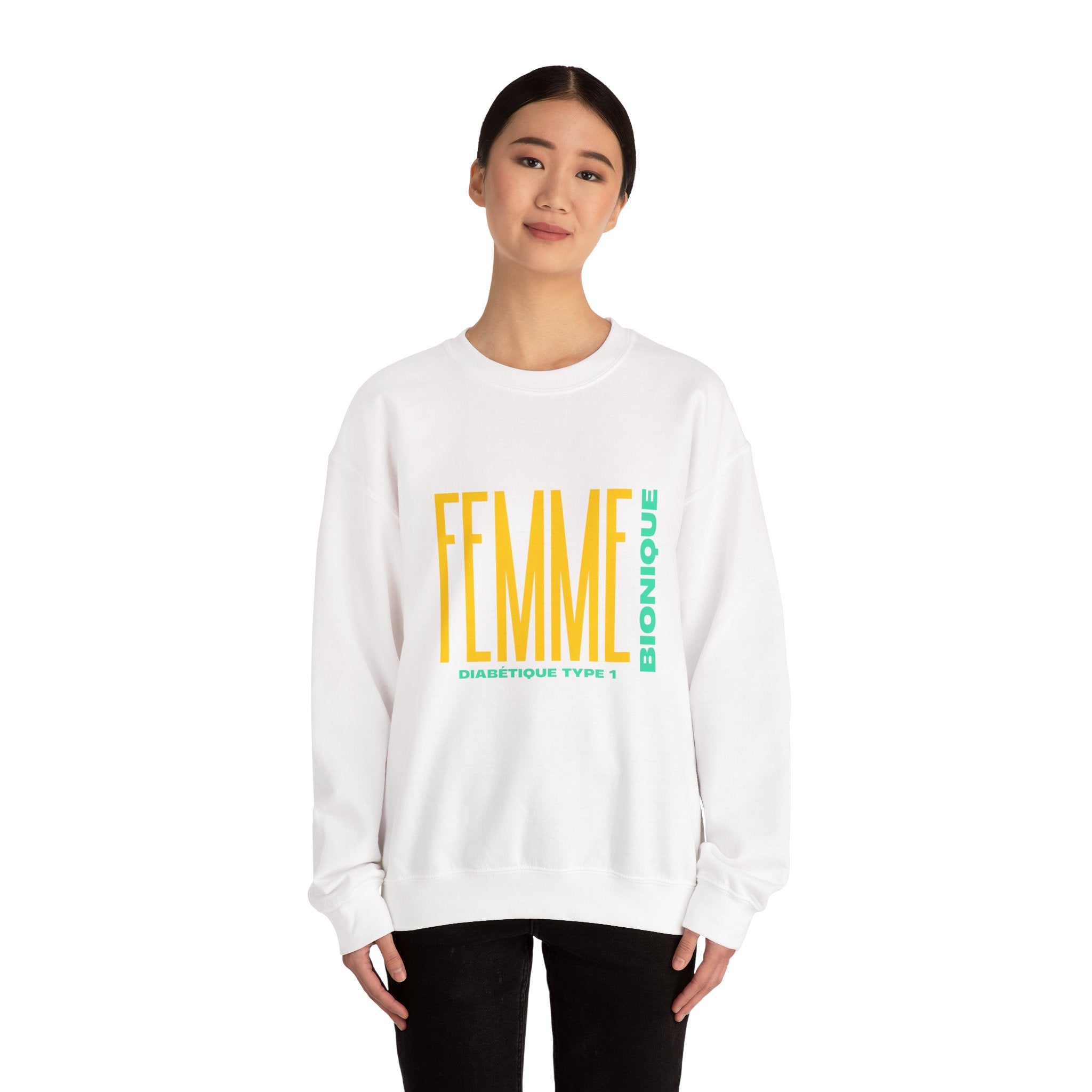 The Diabuddies Store Bionic Woman Diabetes (French) - Unisex Sweatshirt Bionic Woman Diabetes (French) - Unisex Sweatshirt: Unleash your inner Bionic strength! This Unisex Sweatshirt is a powerful statement of resilience, strength, and modern-day heroism
