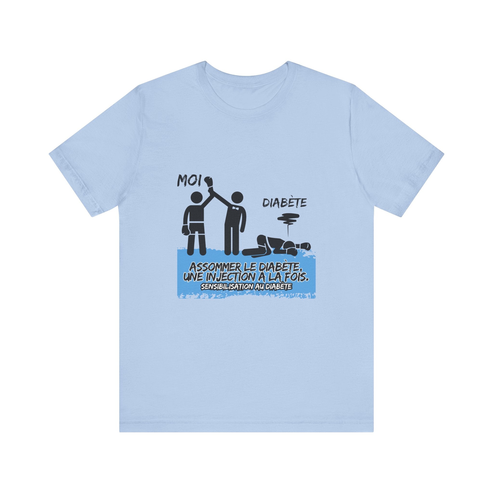 The Diabuddies Store Knocking out Diabetes (French) - Unisex Tee Knocking out Diabetes (French) - Unisex Tee: Make a bold statement with our French Unisex Tee. This funny yet powerful shirt is for the fighters, the advocates, and the champions who face di