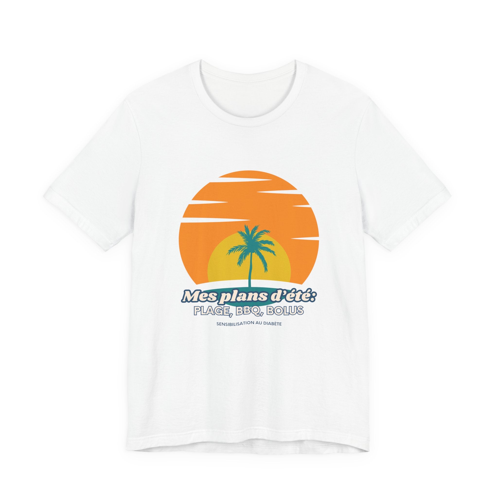 The Diabuddies Store My Summer Plans: Beach, BBQ, Bolus (French) - Unisex Tee My Summer Plans: Beach, BBQ, Bolus (French) - Unisex Tee: Sunshine, good times, and keeping those blood sugars in check! Our French T-shirt is the perfect wear for anyone balanc