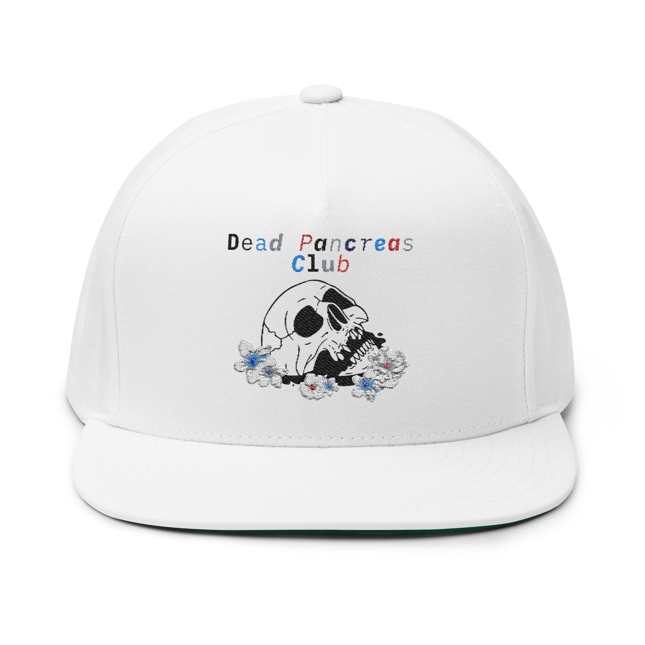 Skull & Flowers, Dead Pancreas Club - Flat Bill Cap The Diabuddies Store Baseball Caps $30.63
