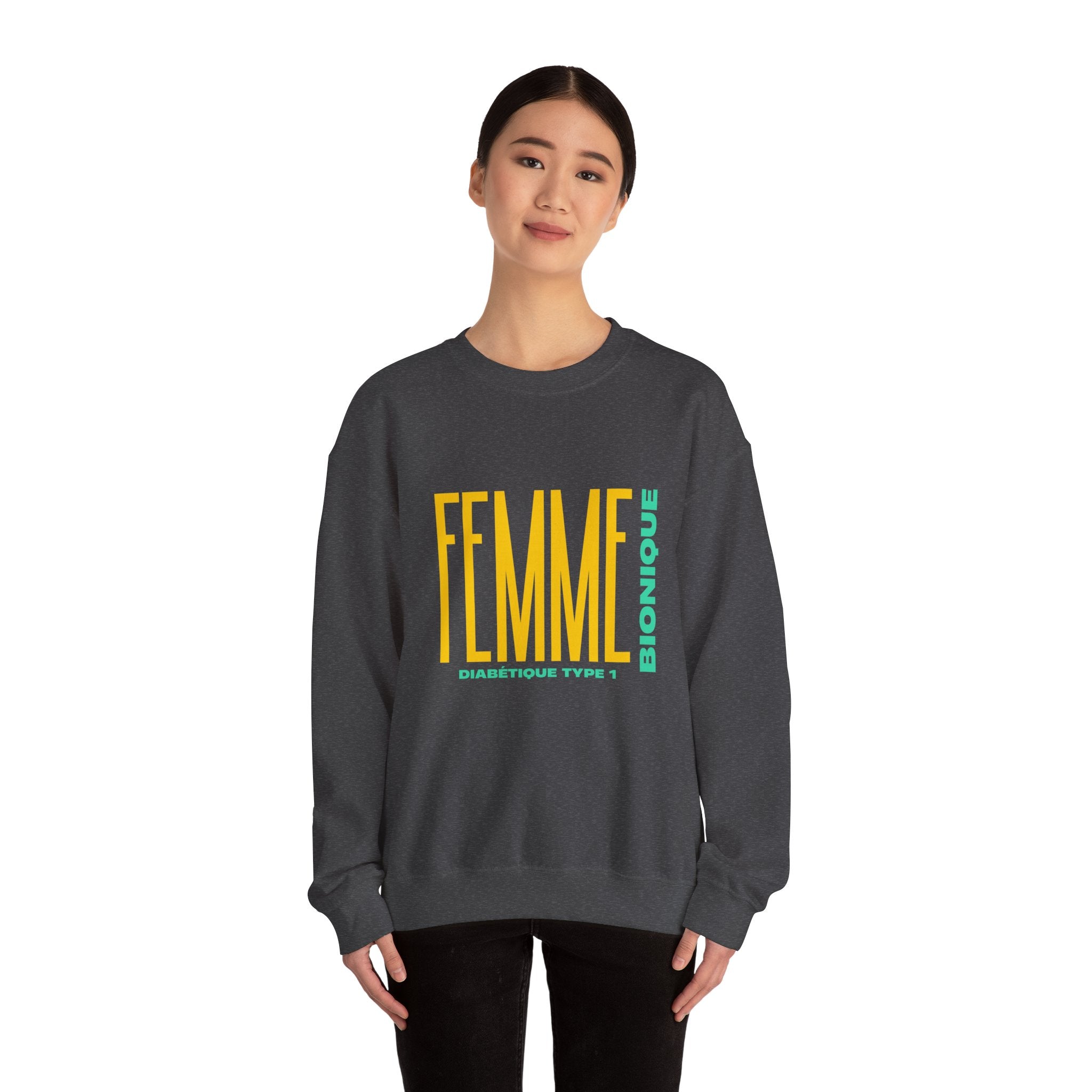 The Diabuddies Store Bionic Woman Diabetes (French) - Unisex Sweatshirt Bionic Woman Diabetes (French) - Unisex Sweatshirt: Unleash your inner Bionic strength! This Unisex Sweatshirt is a powerful statement of resilience, strength, and modern-day heroism