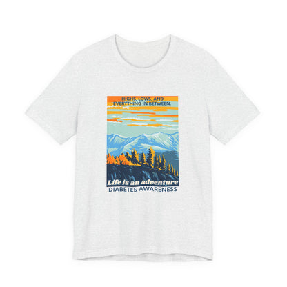 The Diabuddies Store Life is an Adventure, Highs & Lows - Unisex Tee - Unisex Tee Life is an Adventure, Highs & Lows - Unisex Tee - Unisex Tee: Embrace every twist and turn of your journey with our Diabetes: Life is an Adventure - Unisex Tee. Designed for