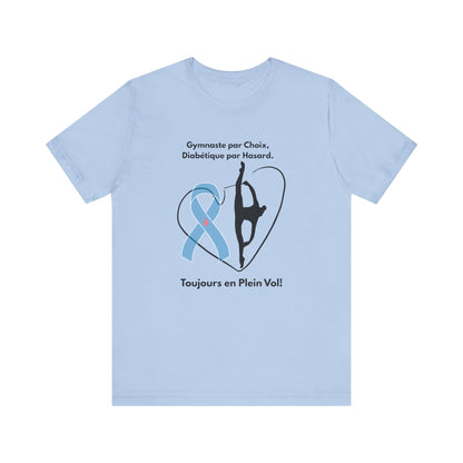 The Diabuddies Store Diabetes & Gymnastics (French) - Unisex Tee Diabetes & Gymnastics (French) - Unisex Tee: Defy expectations and tumble forward! This comfortable racerback tank is designed for the resilient gymnast who manages diabetes with grace and s