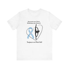 The Diabuddies Store Diabetes & Gymnastics (French) - Unisex Tee Diabetes & Gymnastics (French) - Unisex Tee: Defy expectations and tumble forward! This comfortable racerback tank is designed for the resilient gymnast who manages diabetes with grace and s