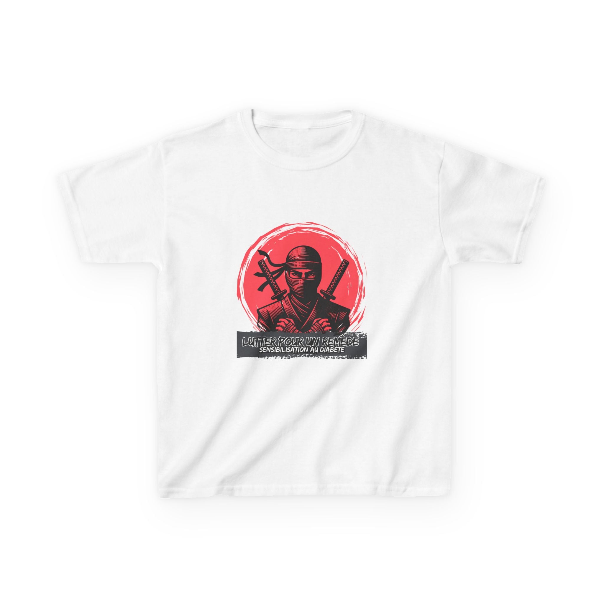 The Diabuddies Store Fighting for a Cure w/Ninja (French) - Kids Tee Fighting for a Cure w/Ninja (French) - Kids Tee: This soft and comfortable tee is a perfect way for your child to show their support in a fun and empowering way. It features an awesome n