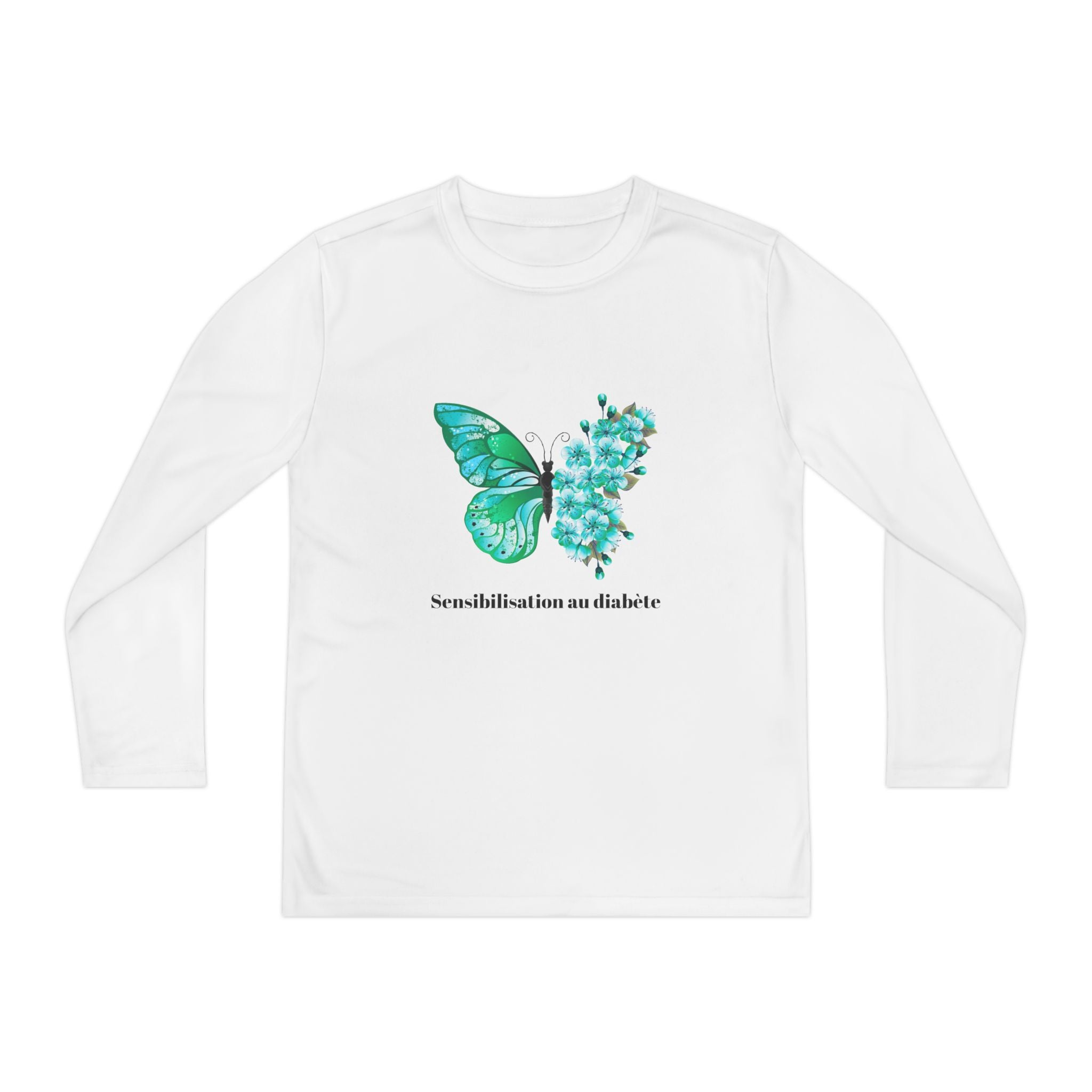 Green Butterfly & Flowers (French) - Longsleeve Youth Tee The Diabuddies Store T-Shirts $23.44
