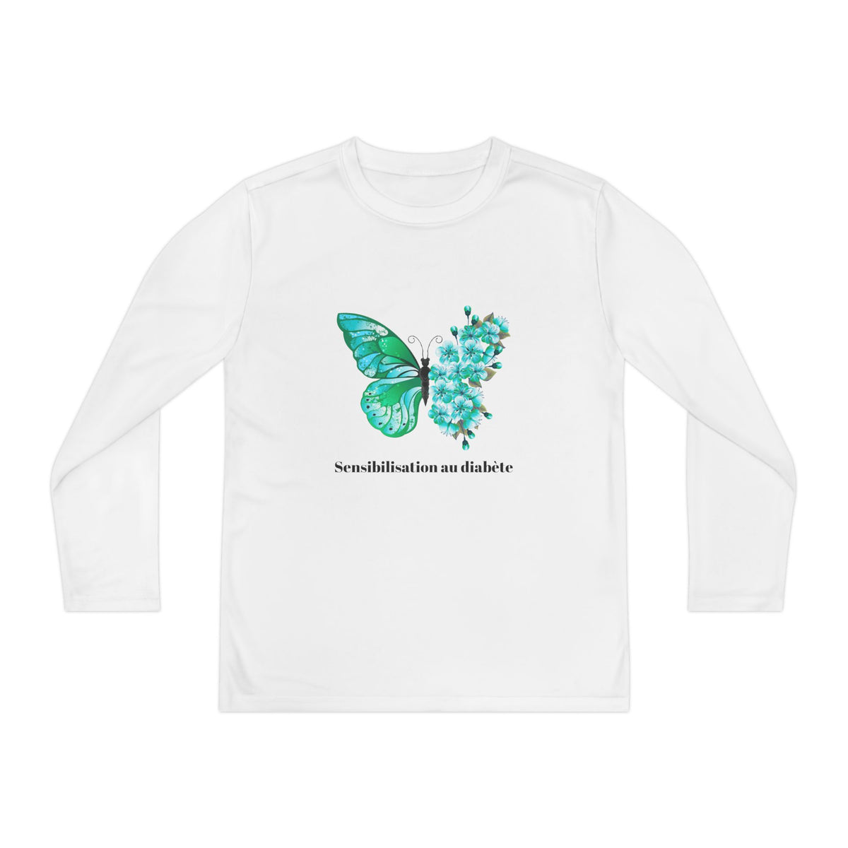 Green Butterfly & Flowers (French) - Longsleeve Youth Tee The Diabuddies Store T-Shirts $23.44