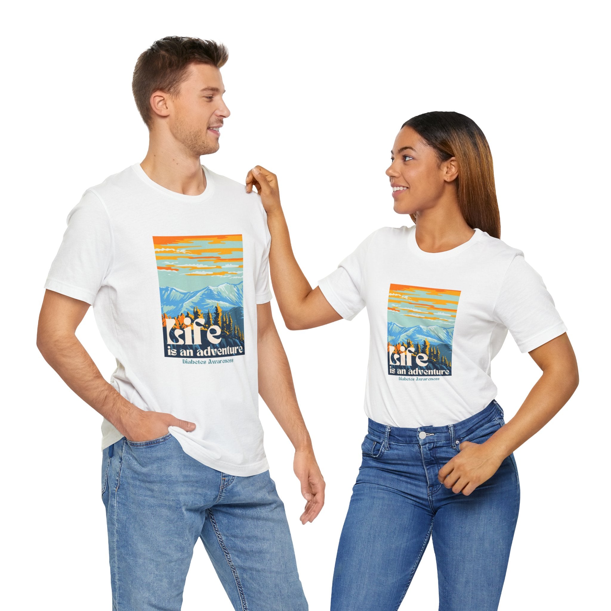 The Diabuddies Store Life is an Adventure, Mountains - Unisex Tee Life is an Adventure, Mountains - Unisex Tee: Soul in the outdoors? This tee's for you! Embrace nature's call, from peaks to trails. Your adventure starts here. T-Shirts $22.50