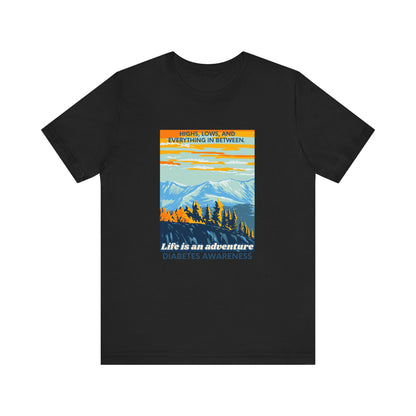 The Diabuddies Store Life is an Adventure, Highs & Lows - Unisex Tee - Unisex Tee Life is an Adventure, Highs & Lows - Unisex Tee - Unisex Tee: Embrace every twist and turn of your journey with our Diabetes: Life is an Adventure - Unisex Tee. Designed for