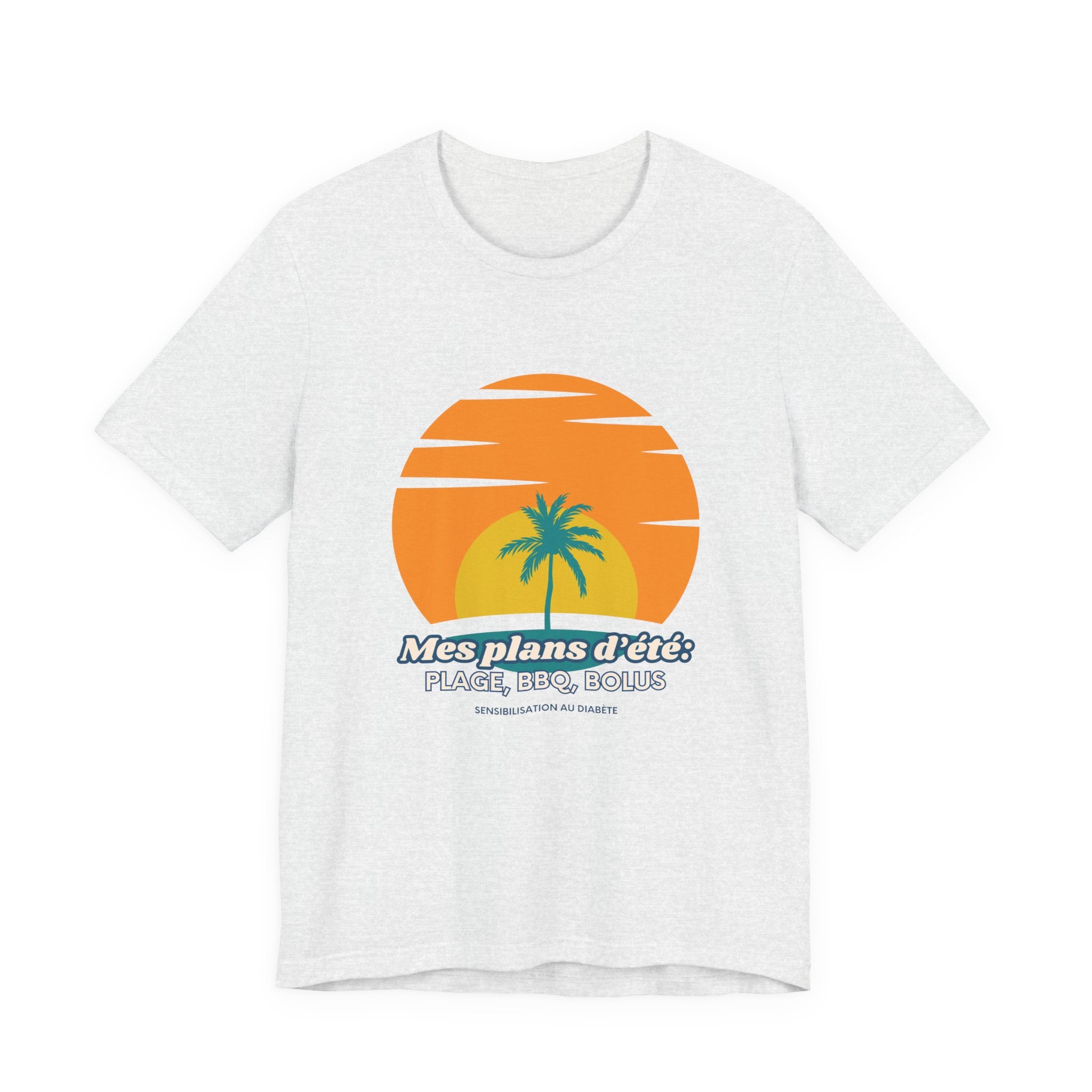 The Diabuddies Store My Summer Plans: Beach, BBQ, Bolus (French) - Unisex Tee My Summer Plans: Beach, BBQ, Bolus (French) - Unisex Tee: Sunshine, good times, and keeping those blood sugars in check! Our French T-shirt is the perfect wear for anyone balanc