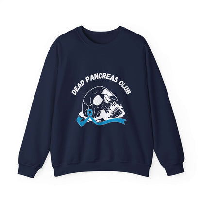 The Diabuddies Store Skull & Blue Ribbon, Dead Pancreas Club - Sweatshirt Skull & Blue Ribbon, Dead Pancreas Club - Sweatshirt: EMake a powerful statement with our Skull & Blue Ribbon, Dead Pancreas Club Unisex Sweatshirt. This bold design merges an edgy