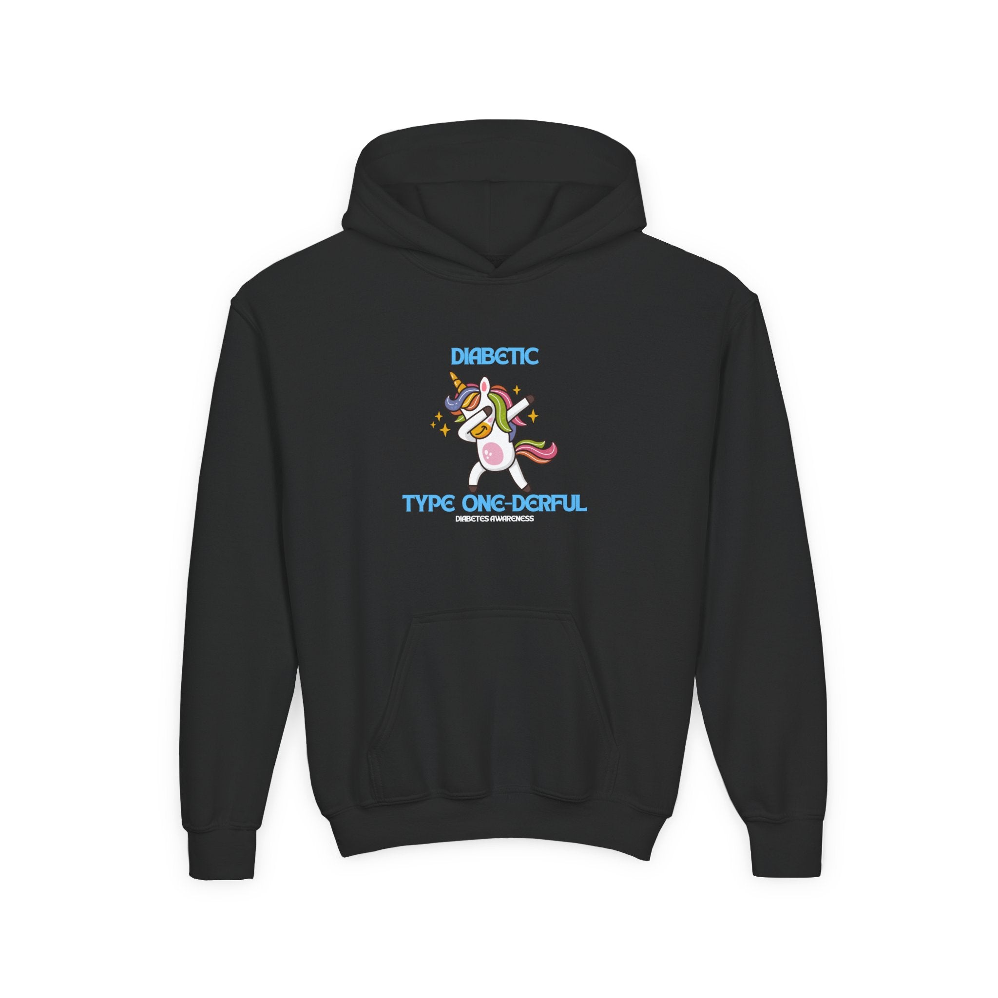 The Diabuddies Store Type One-derful - Youth Hoodie Type One-derful - Youth Hoodie: Embrace your Type 1 journey with pride! A joyful, empowering tribute. Playful spin on 'wonderful'. Hoodies $32.49
