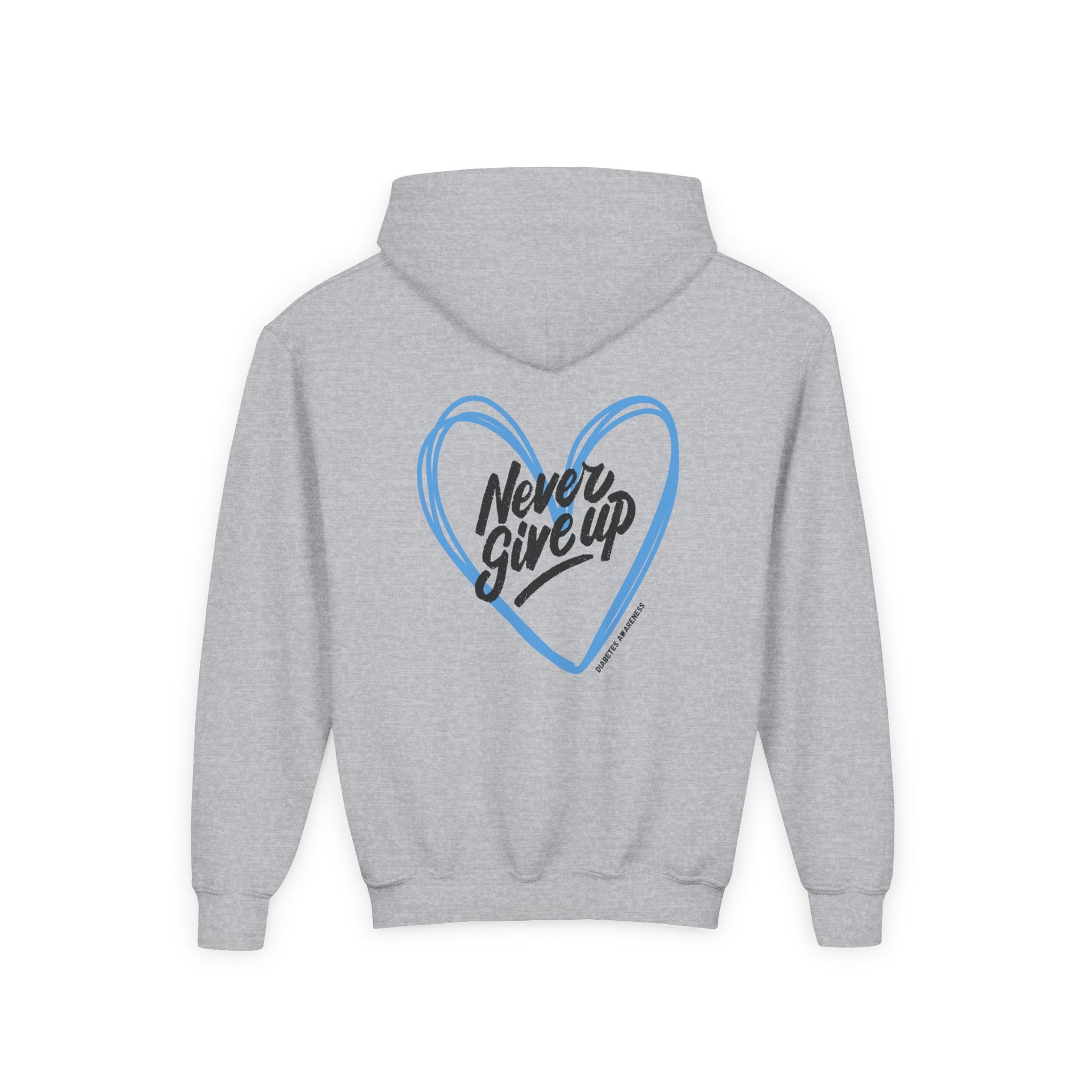 The Diabuddies Store Never Give Up Warrior - Youth Hoodie Never Give Up Warrior - Youth Hoodie: A powerful statement for the young warriors of the diabetes community. This super soft, comfortable hoodie is the perfect way to share a message of strength, r