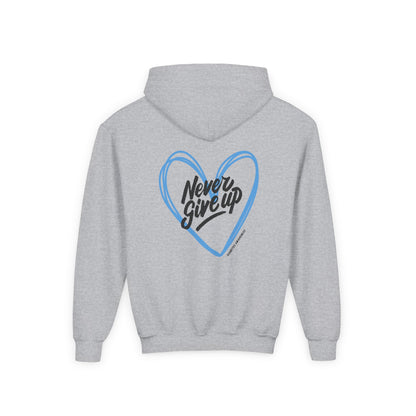 The Diabuddies Store Never Give Up Warrior - Youth Hoodie Never Give Up Warrior - Youth Hoodie: A powerful statement for the young warriors of the diabetes community. This super soft, comfortable hoodie is the perfect way to share a message of strength, r