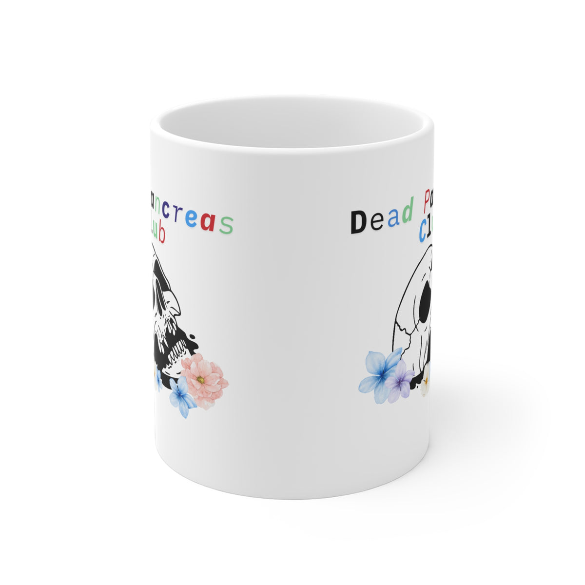 The Diabuddies Store Dead Pancreas Club, Skull & Flowers - Mug 11oz Dead Pancreas Club, Skull & Flowers - Mug 11oz: Welcome to the Dead Pancreas Club! This unique 11oz mug, featuring a cool skull and floral design, is perfect for those with a darkly humor