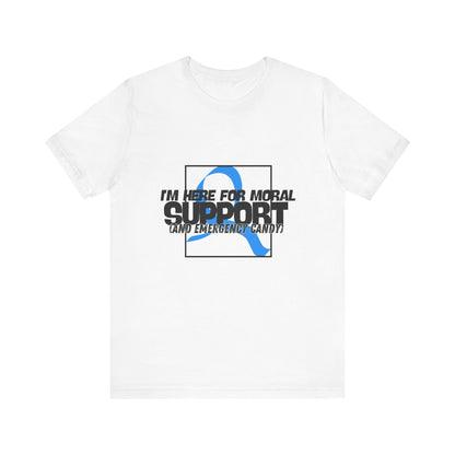 The Diabuddies Store Moral Support and Emergency Candy - Unisex Tee Moral Support and Emergency Candy - Unisex Tee: Being a friend to someone with diabetes means being ready for anything – from offering a listening ear to, well, having some emergency cand