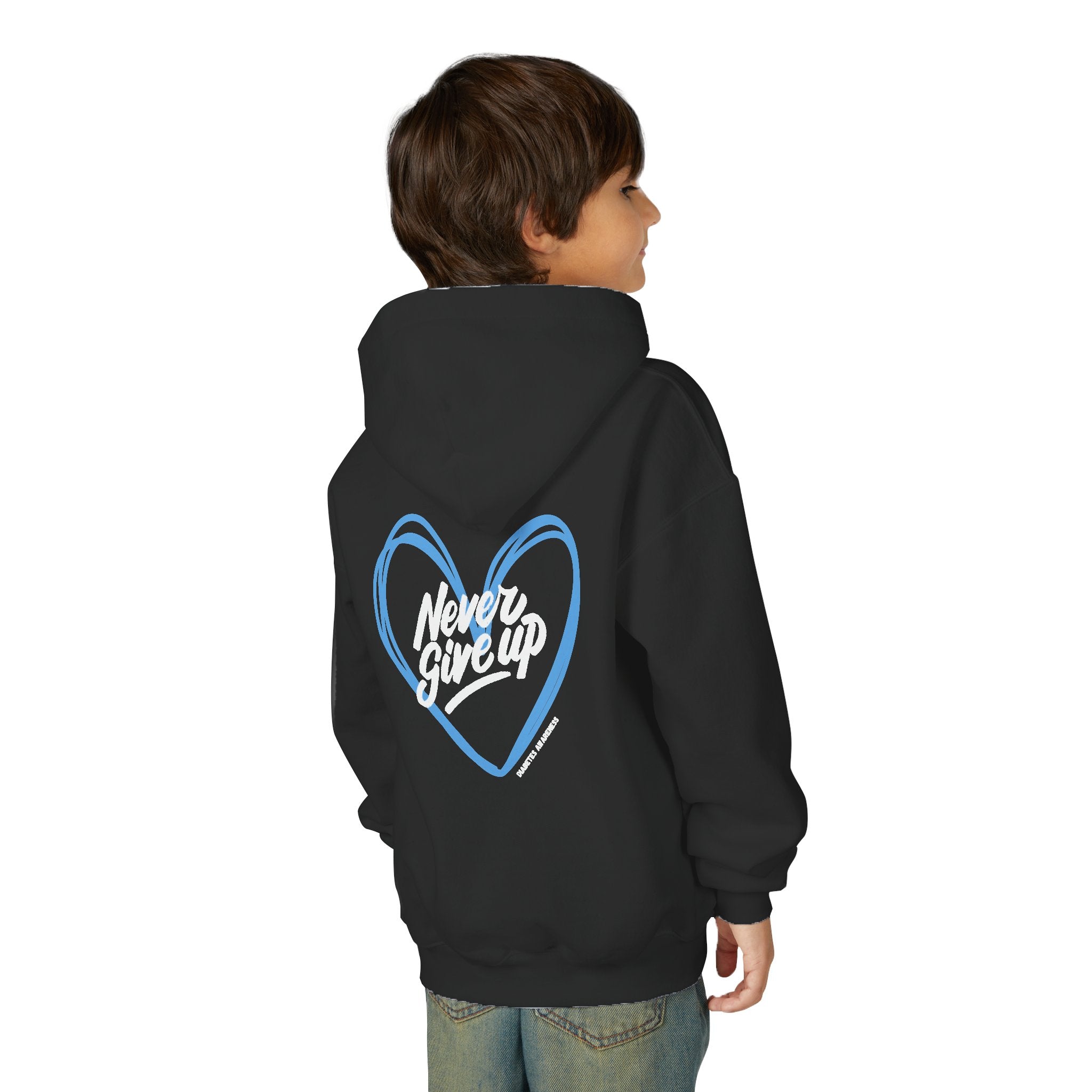 The Diabuddies Store Never Give Up! - Youth Hoodie A powerful statement for the young warriors of the diabetes community. This super soft, comfortable hoodie is the perfect way to share a message of strength, resilience, and hope. Hoodies Kids clothes Awa