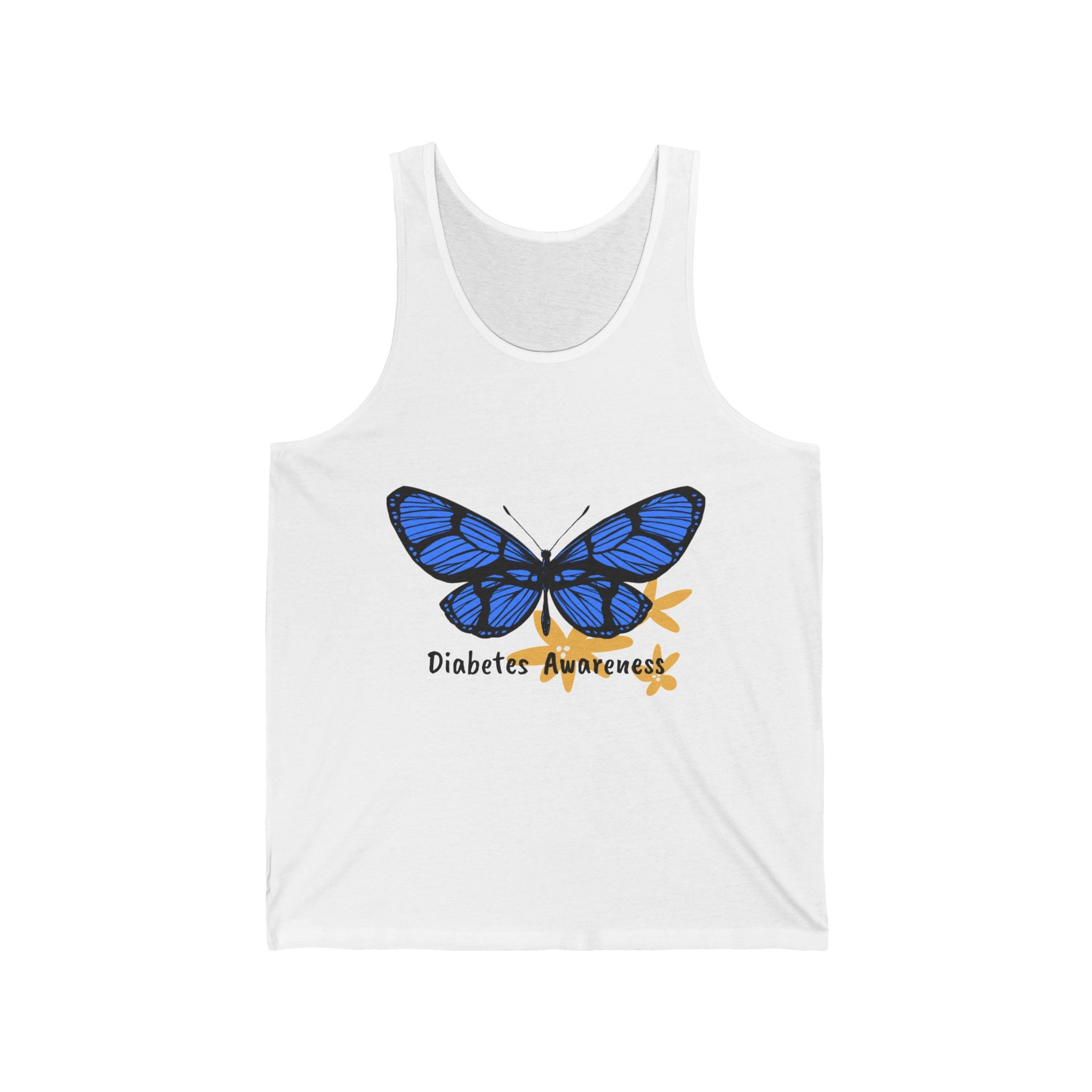 The Diabuddies Store Blue Butterfly & Flowers - Woman's Tank Blue Butterfly & Flowers - Woman's Tank: This beautiful tank top is a celebration of freedom, transformation, and the delicate yet resilient spirit found on the diabetes journey. Tank Tops $19.8