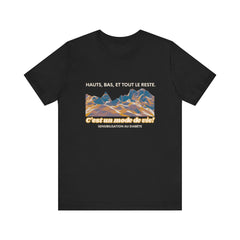 The Diabuddies Store Highs, Lows, and Everything in Between (French) - Unisex Tee Highs, Lows, and Everything in Between (French) - Unisex Tee: Life's a rollercoaster, and this tee gets it! Our "Highs, Lows, and Everything in Between" French shirt is for